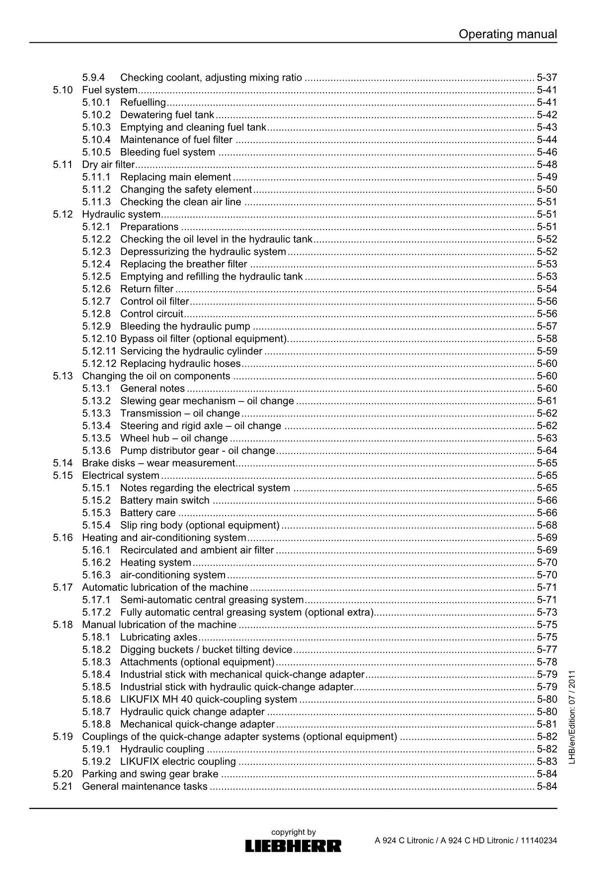 Liebherr A924 C Litronic A924 C HD Litronic Excavator Operators manual