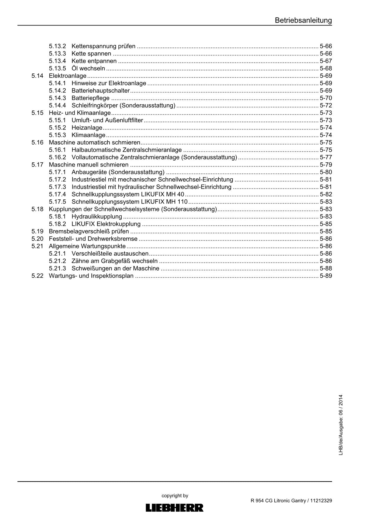 Liebherr R954 CG Litronic Gantry Manuel d'utilisation