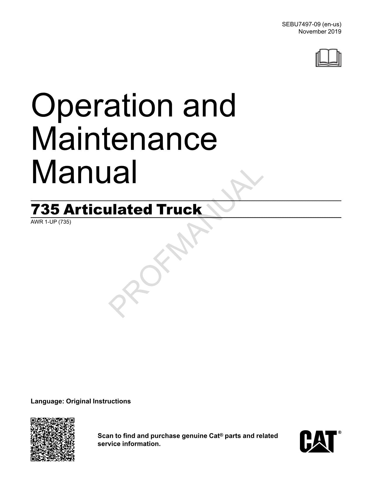 Wartungshandbuch für den Bediener des knickgelenkten Muldenkippers Caterpillar 735