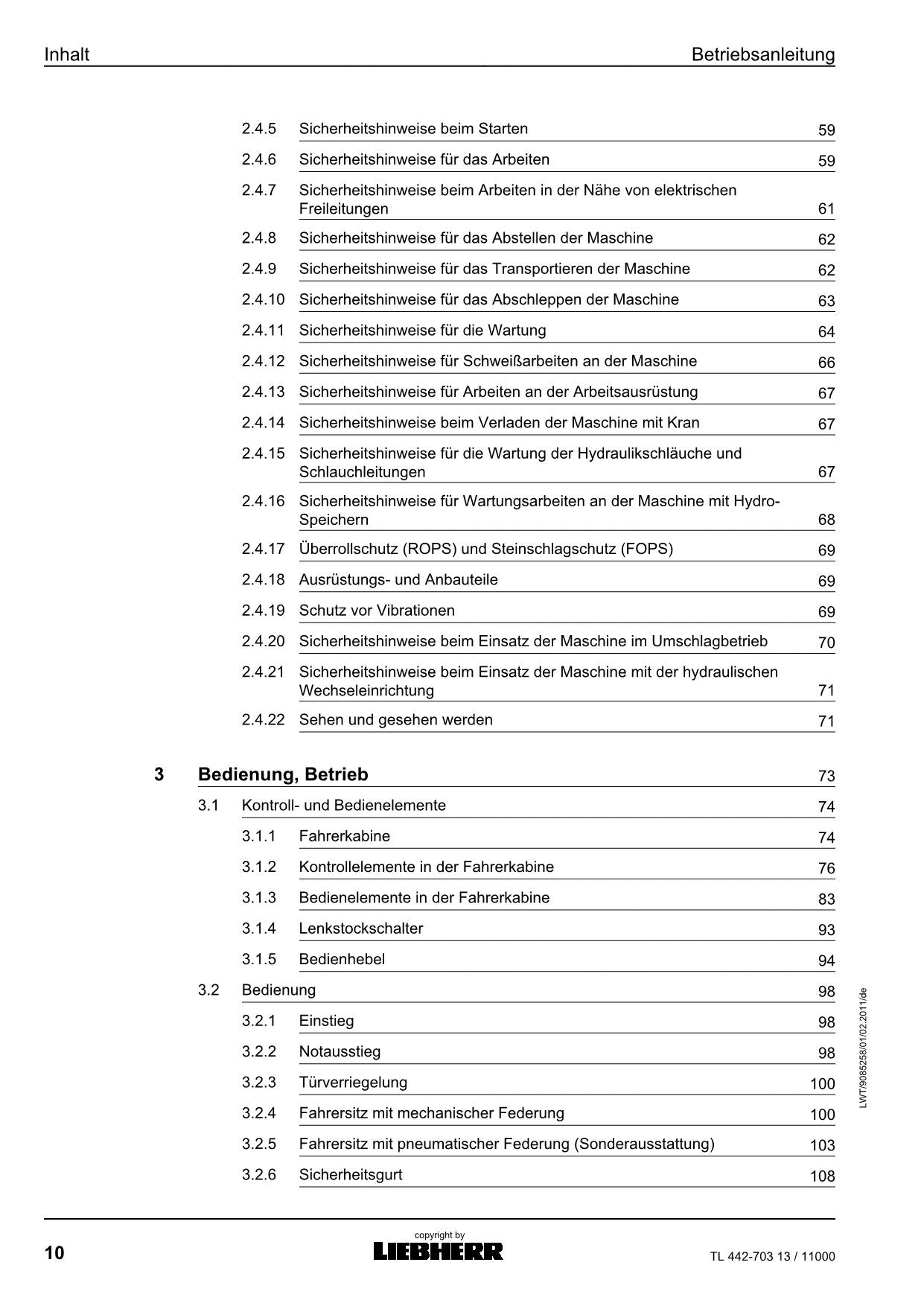 Liebherr TL442 13 Teleskoplader Manuel d'instructions