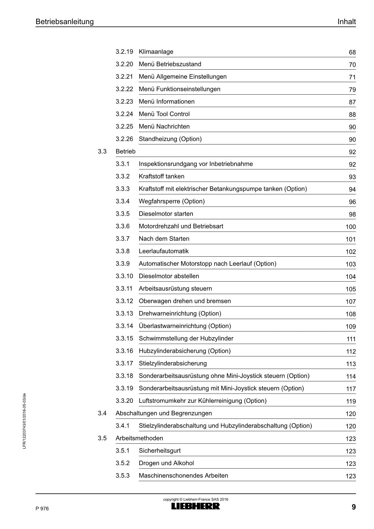 Liebherr P976 Hydraulikbagger Betriebsanleitung
