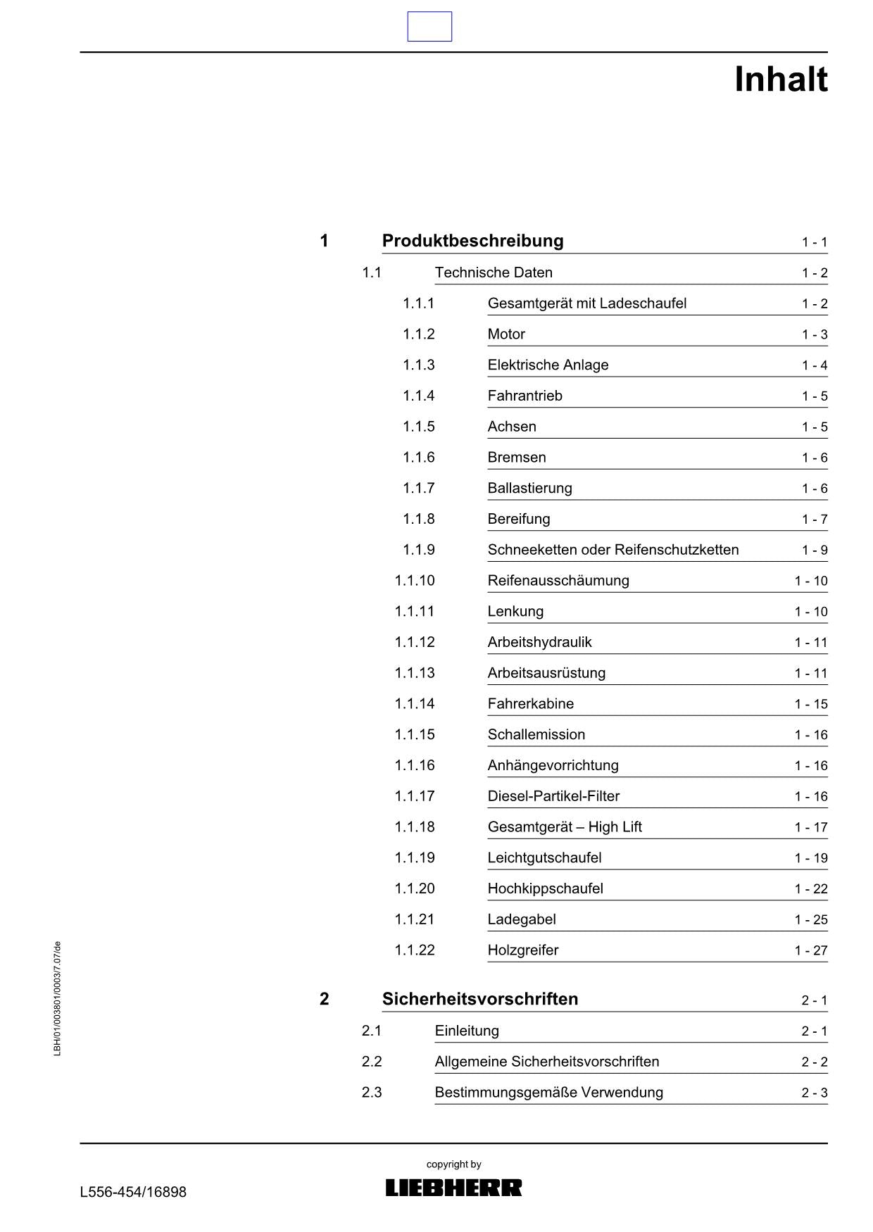 Liebherr L556 Radlader Betriebsanleitung ser 16898