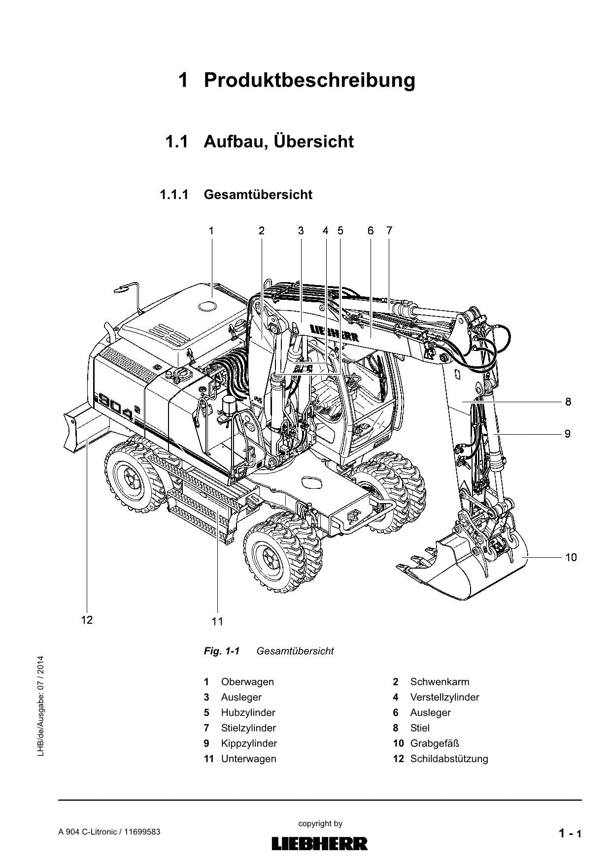 Liebherr A904 C-Litronic Hydraulikbagger Betriebsanleitung 11699583