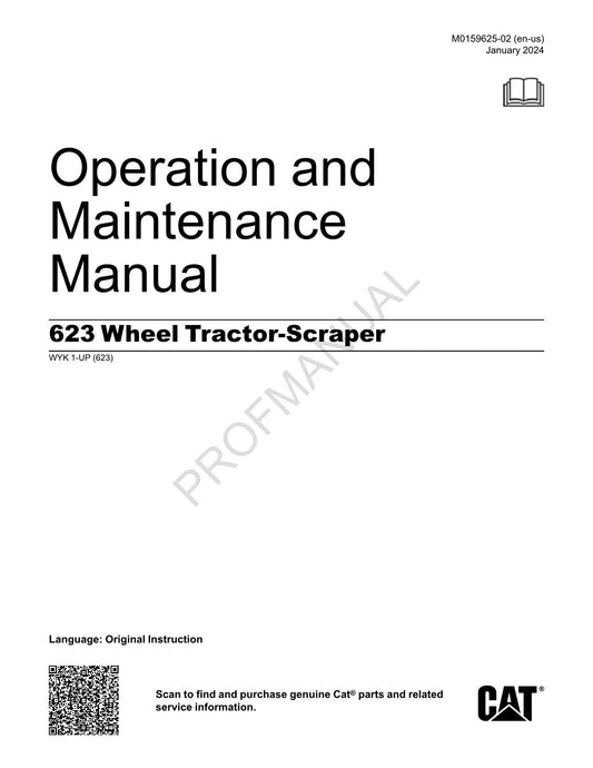 Caterpillar 623 Wheel Tractor Scraper Operators Maintenance Manual WYK1-Up