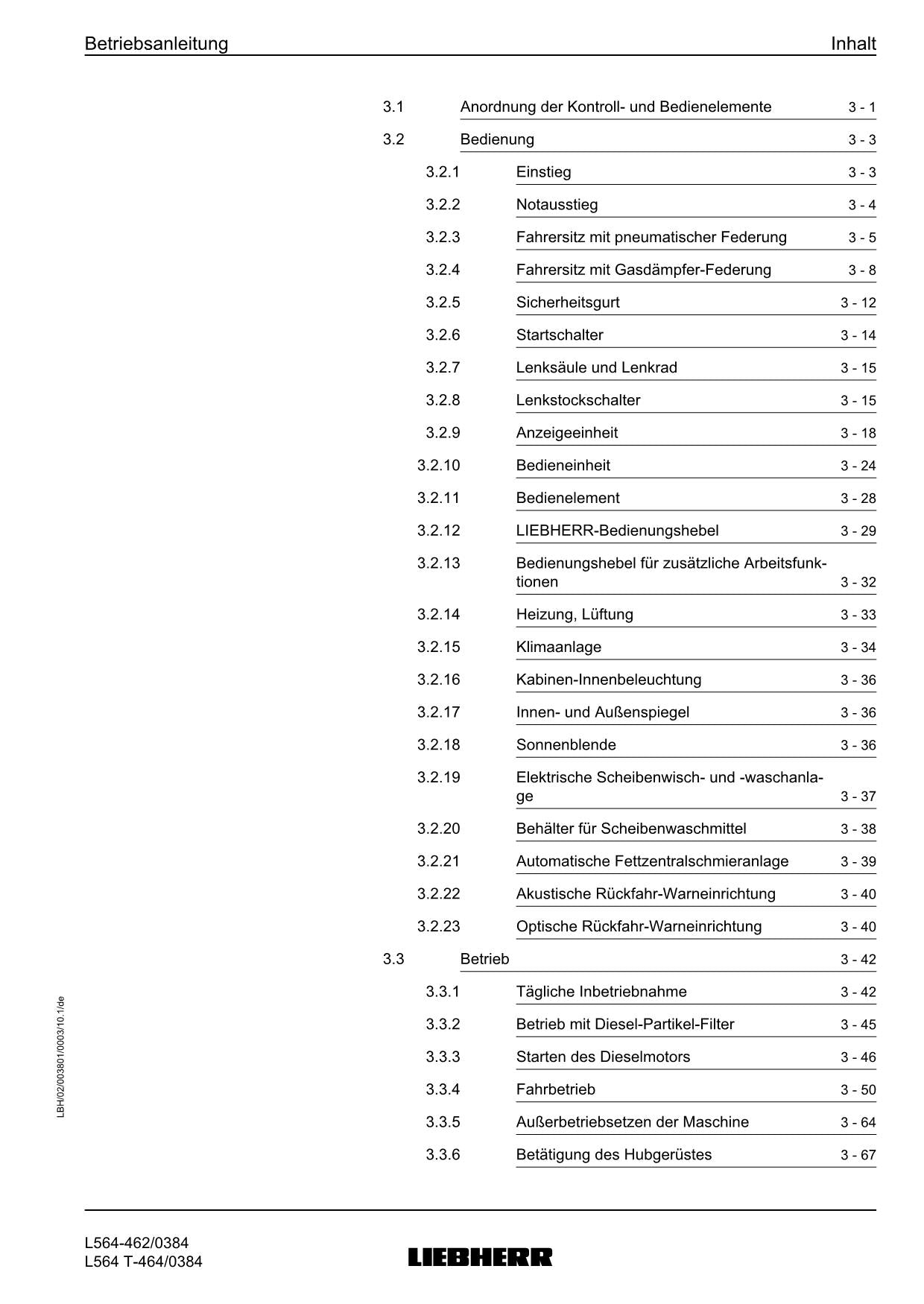 Liebherr L564 L564 T Radlader Betriebsanleitung ser 0384