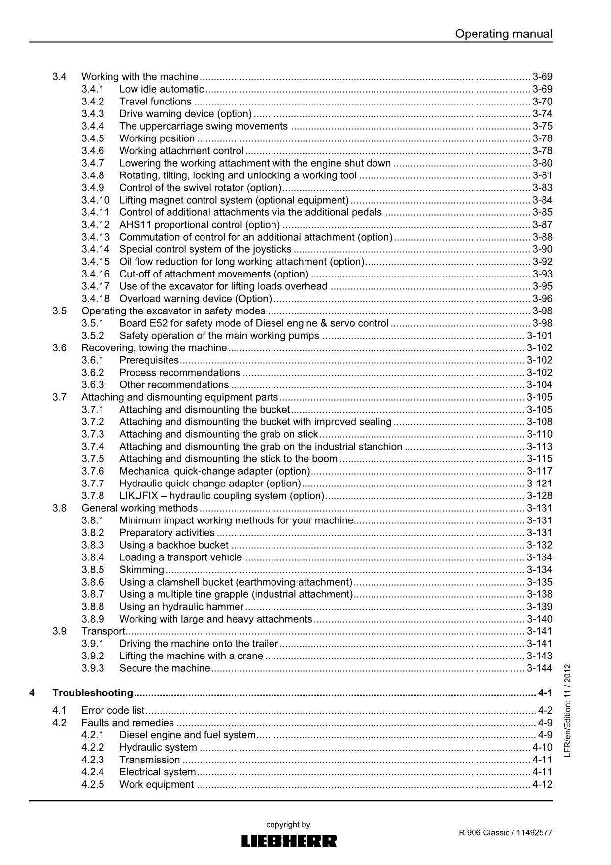 Liebherr R906 Classic Excavator Operators manual serial 33593