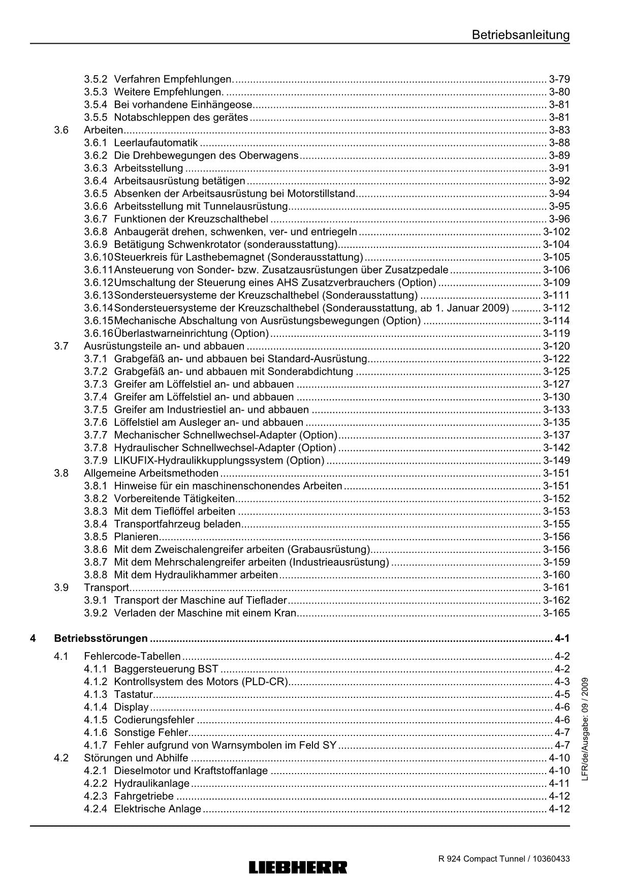 Liebherr R924 CompacTTunnel Hydraulikbagger Umschlaggerät Betriebsanleitung
