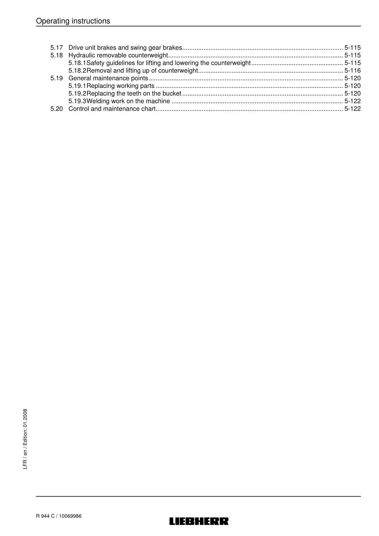 Liebherr R944 C Excavator Operators manual serial 16469