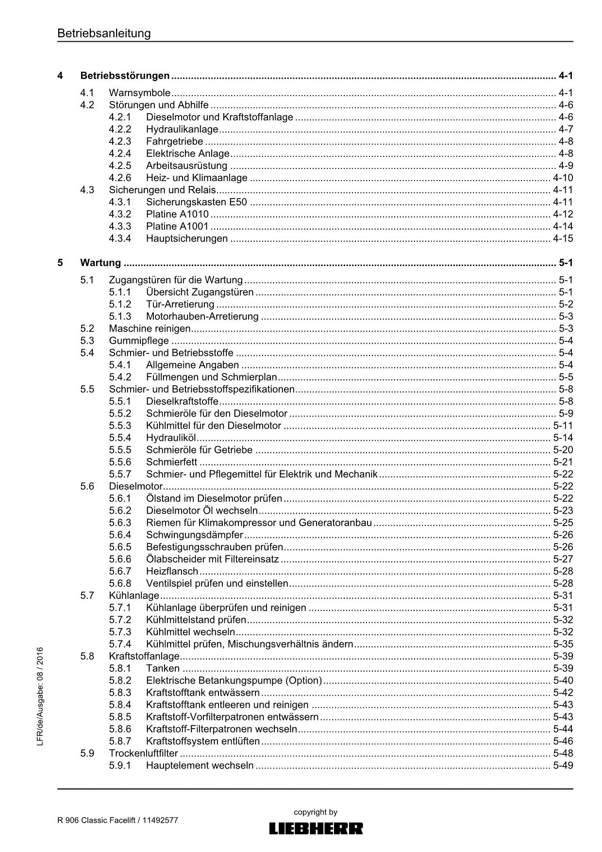 Liebherr R906 Classic Facelift Hydraulikbagger Betriebsanleitung