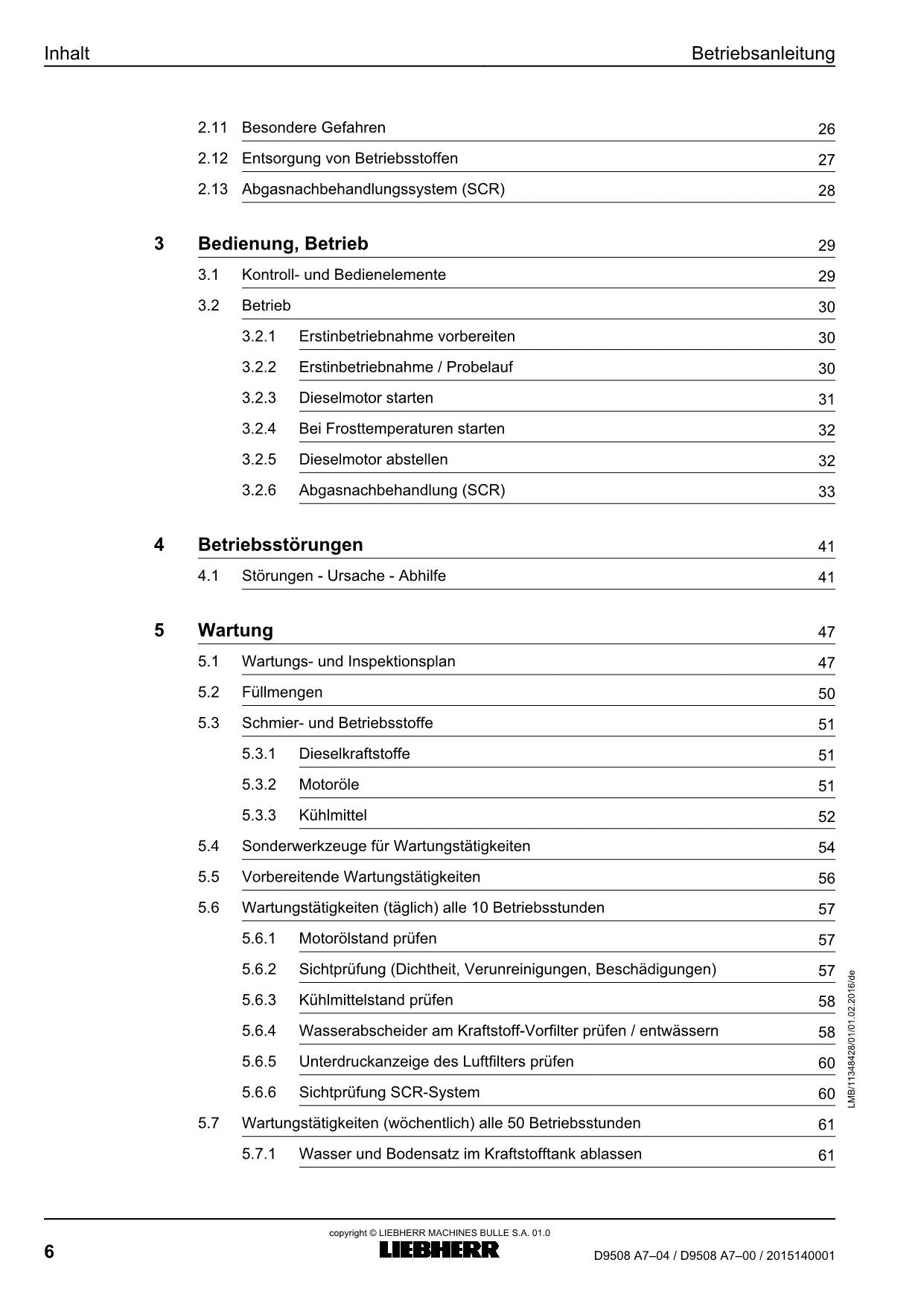 Liebherr D9508 A7-04 D9508 A7-00 Dieselmotor Betriebsanleitung