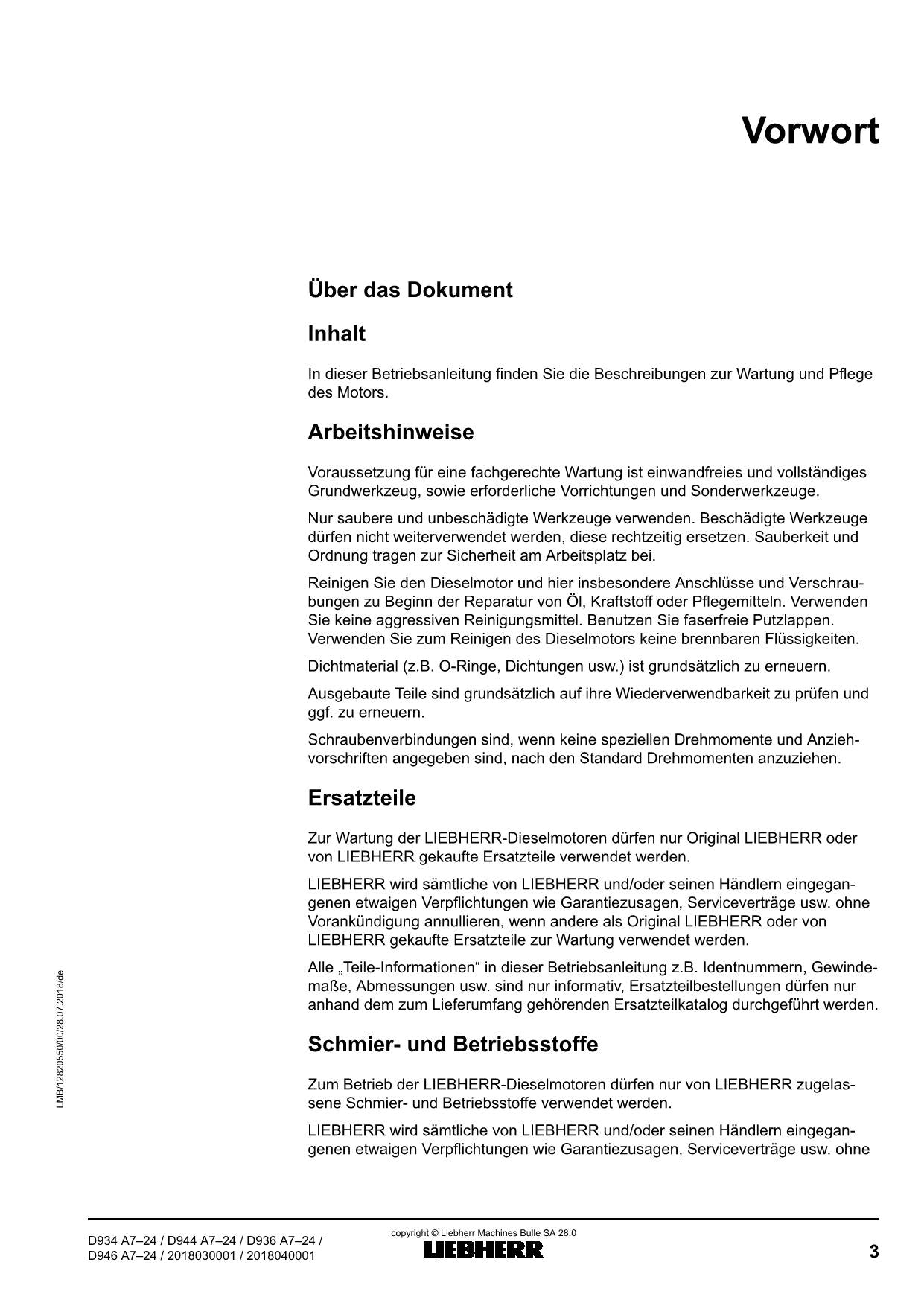 Liebherr D934 A7-24 D944 A7-24 D936 A7-24 D946 A7-24 moteur Manuel d'instructions