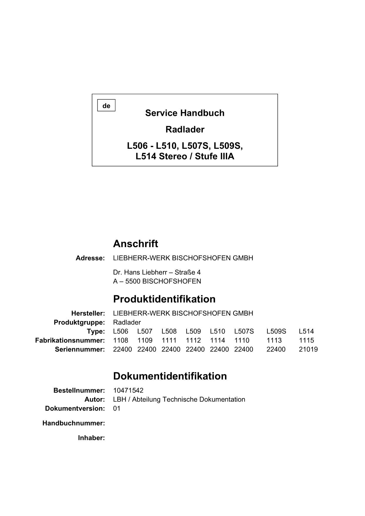 Liebherr L506 L507 L508 L509 Stereo Stufe 3A Radlader Reparaturhandbuch