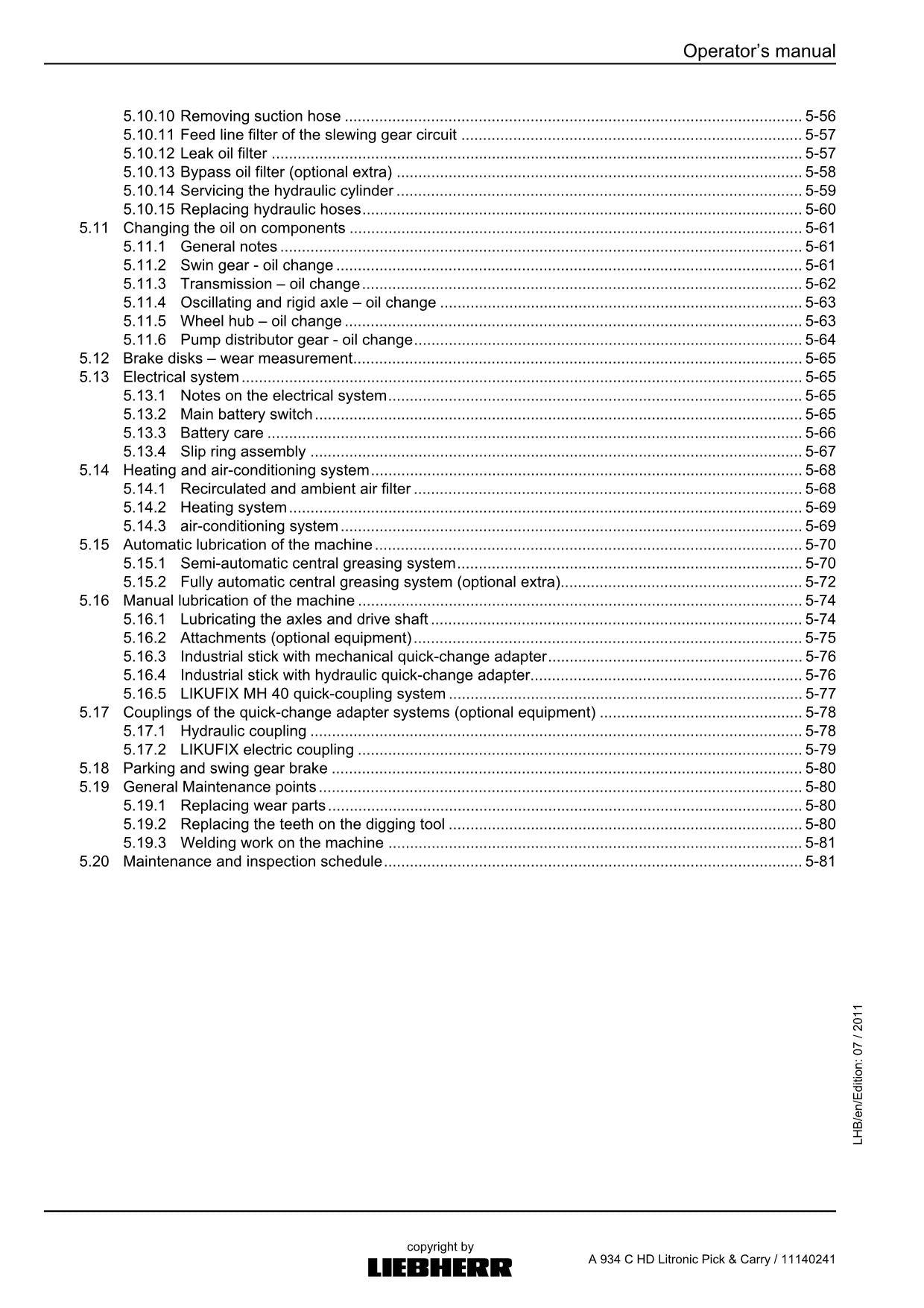 Liebherr A934 C HD Litronic Pick  Carry Log loader Operators manual