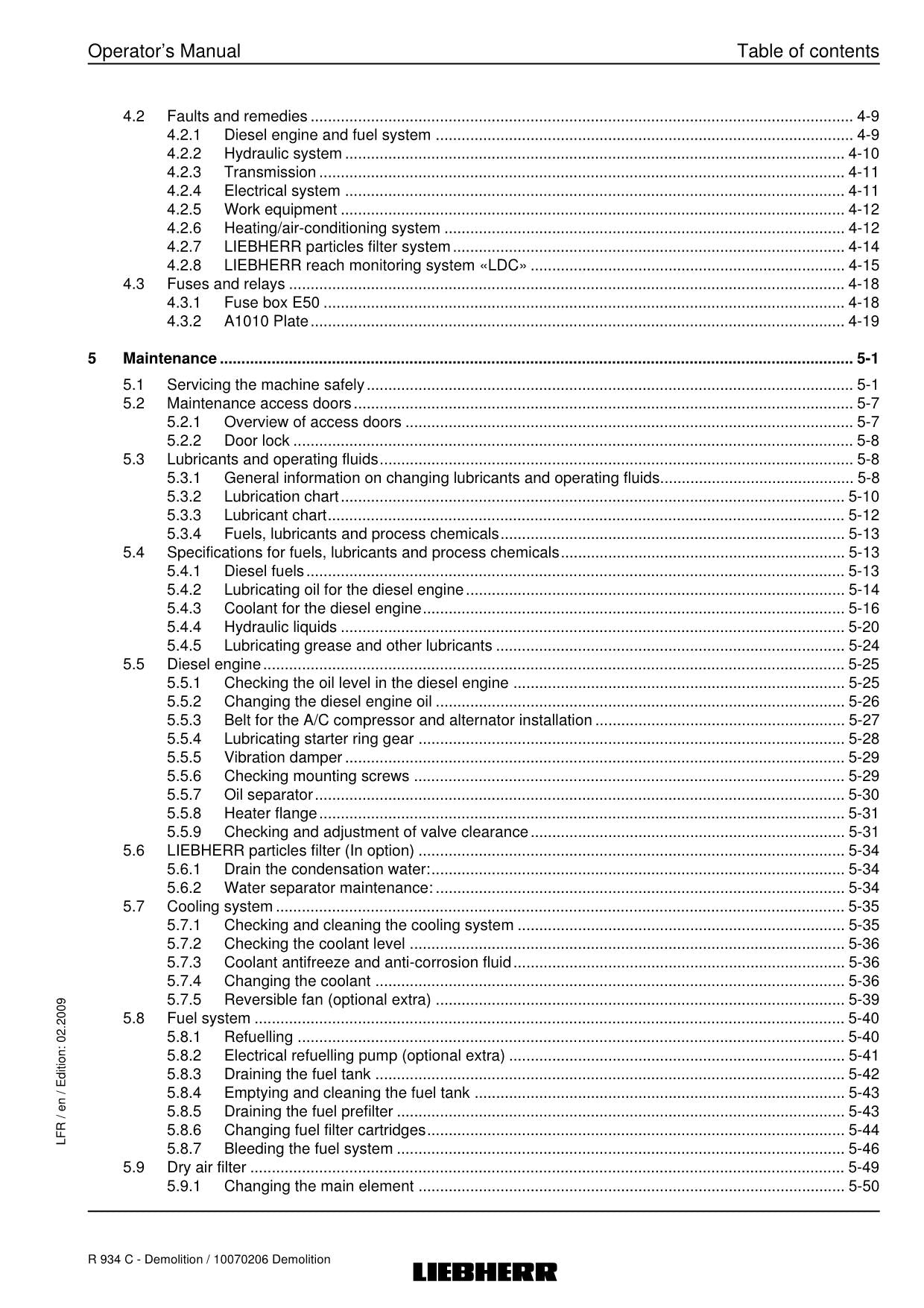 Liebherr R934 C Demolition Excavator Operators manual serial 22324