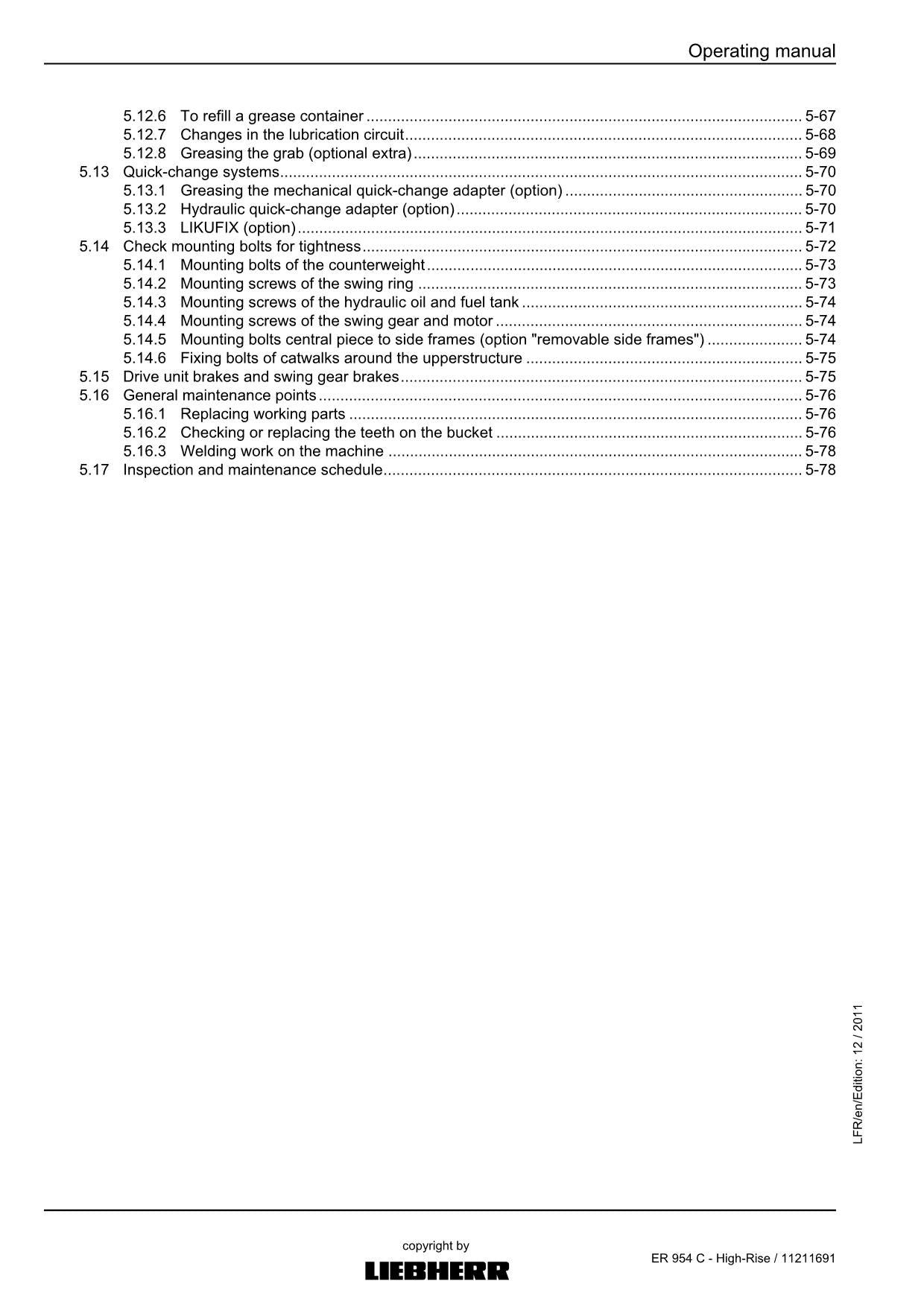 Liebherr ER954 C - High-Rise Excavator Operators manual