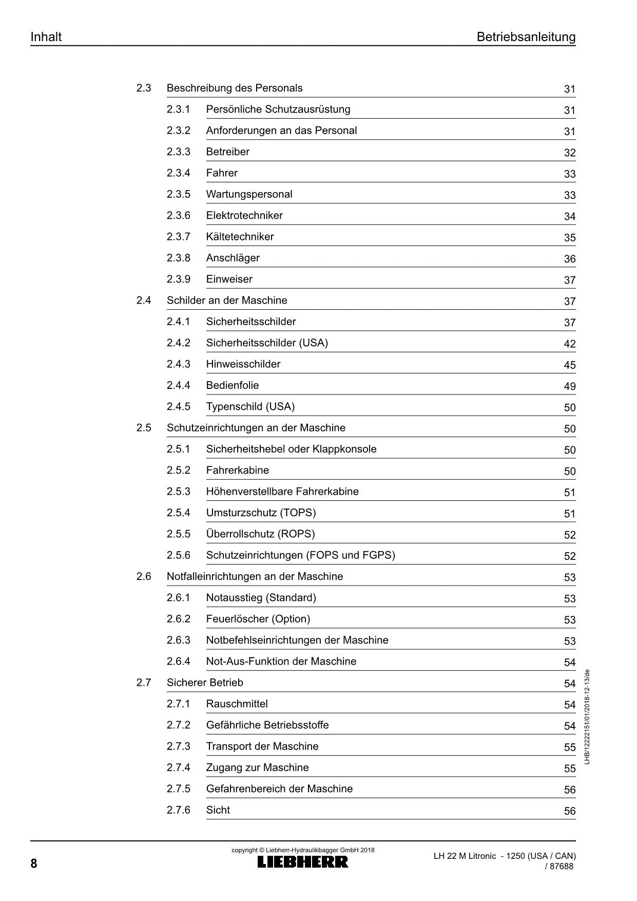 Liebherr LH22 M Litronic Materialumschlaggerät Betriebsanleitung ser 87688 USA
