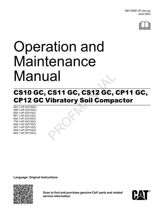 Caterpillar CS10GC CS11GC CS12GC Vibrationsbodenverdichter Bedienungsanleitung