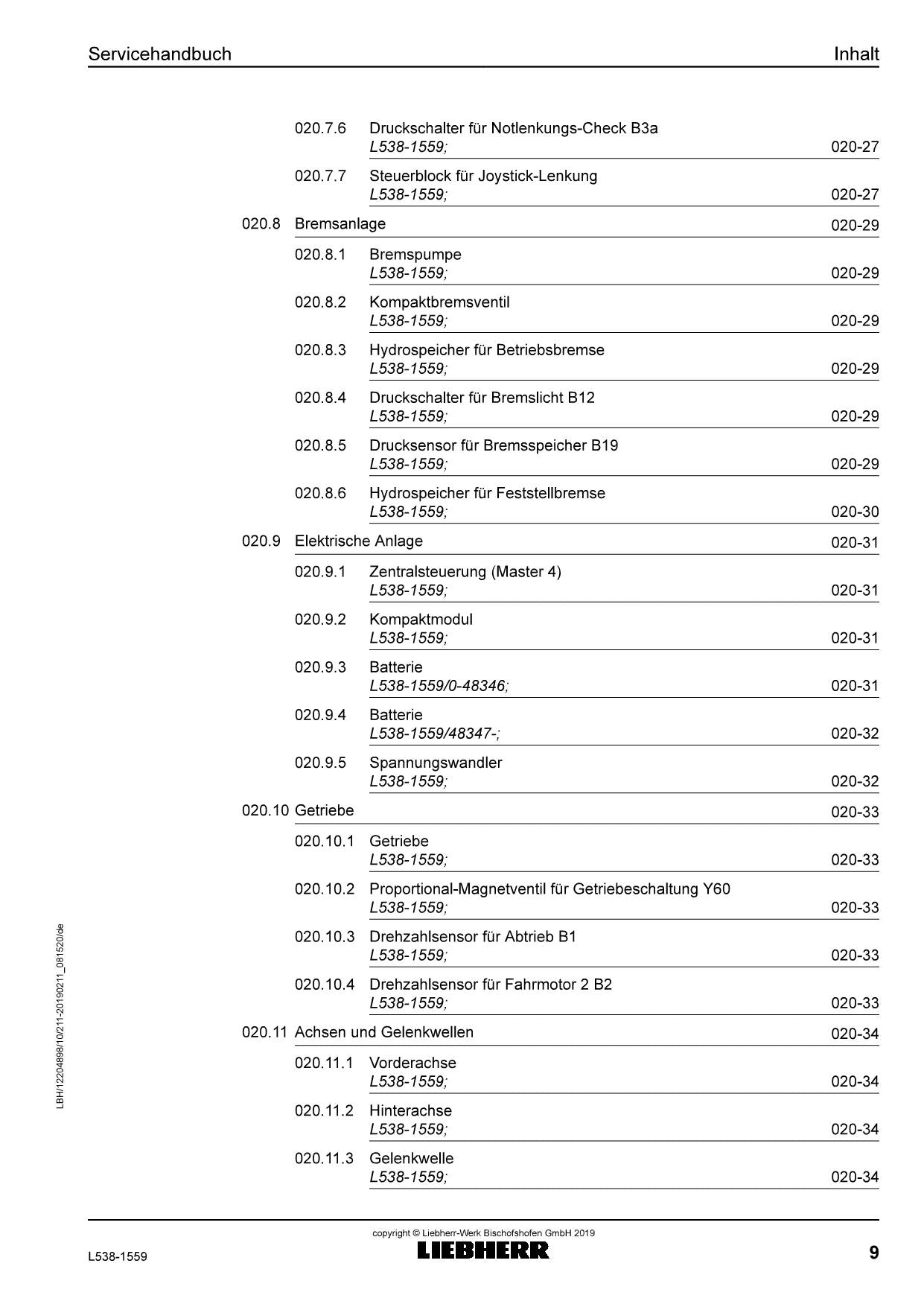 Liebherr L538 1559 Radlader Reparaturhandbuch Werkstatthandbuch