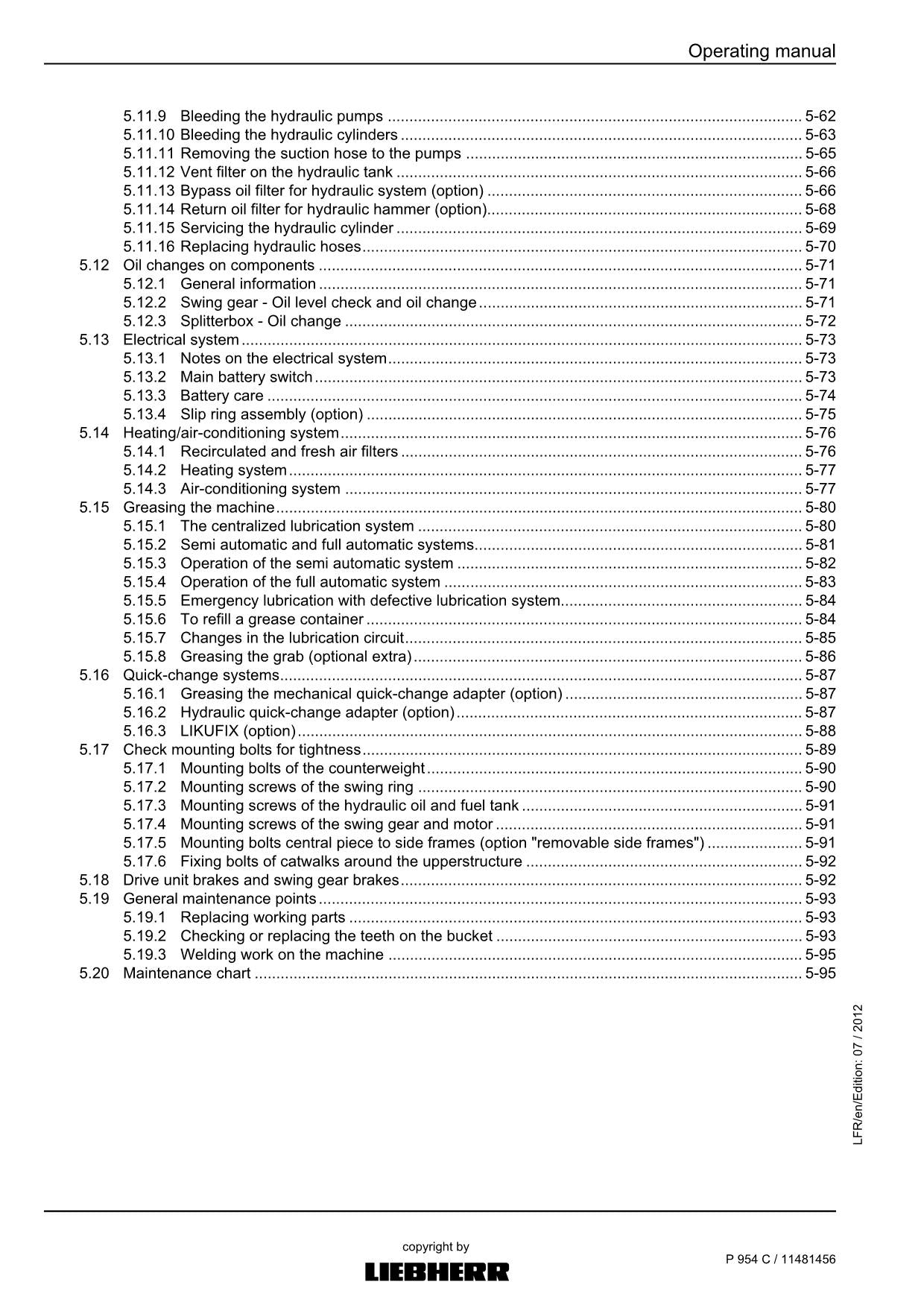 Liebherr P954 C Excavator Operators manual