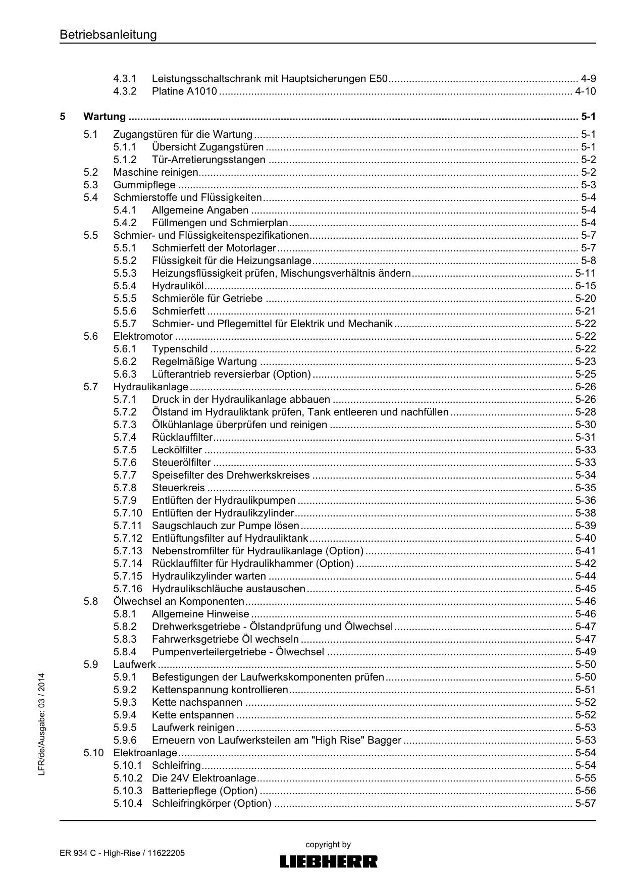 Liebherr ER934 C High Rise Hydraulikbagger Betriebsanleitung
