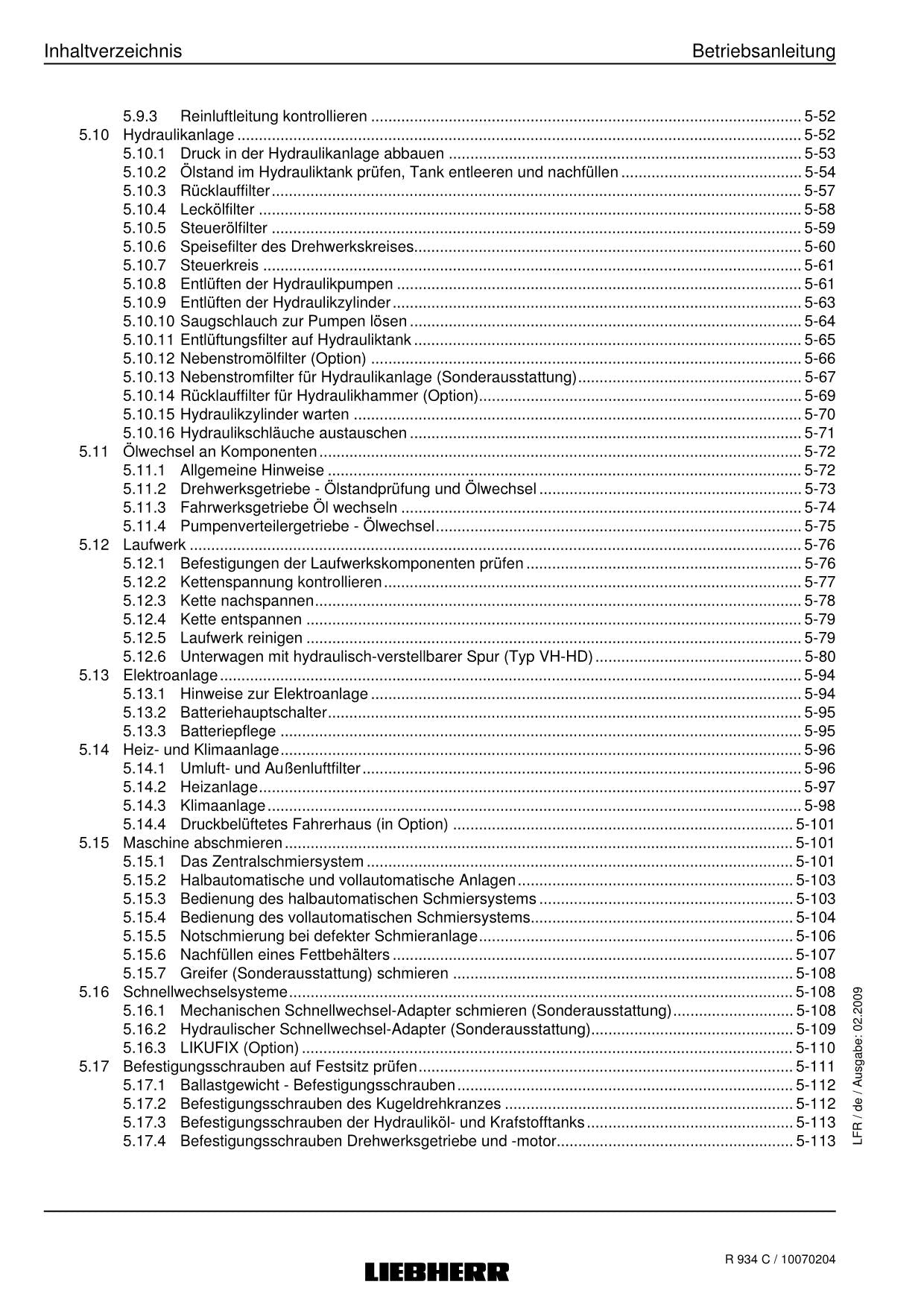Liebherr R934 C Hydraulikbagger Betriebsanleitung