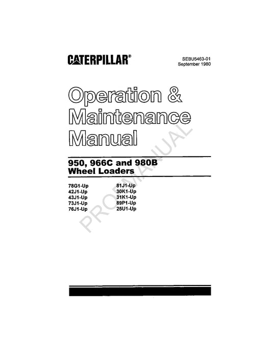 Manuel d'utilisation de la chargeuse sur pneus Caterpillar 950 966C 980B