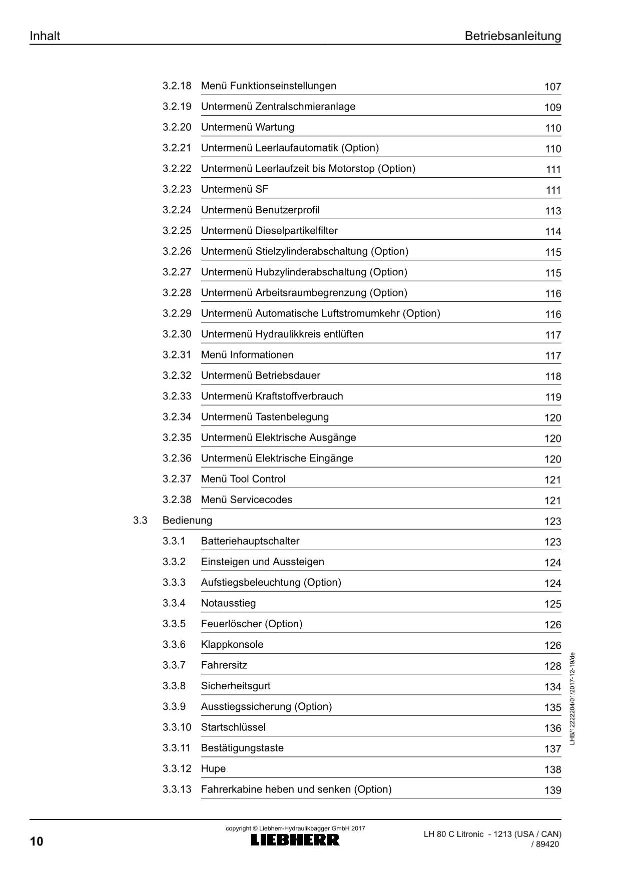 Liebherr LH80 C Litronic Materialumschlaggerät Betriebsanleitung typ 1213 USA