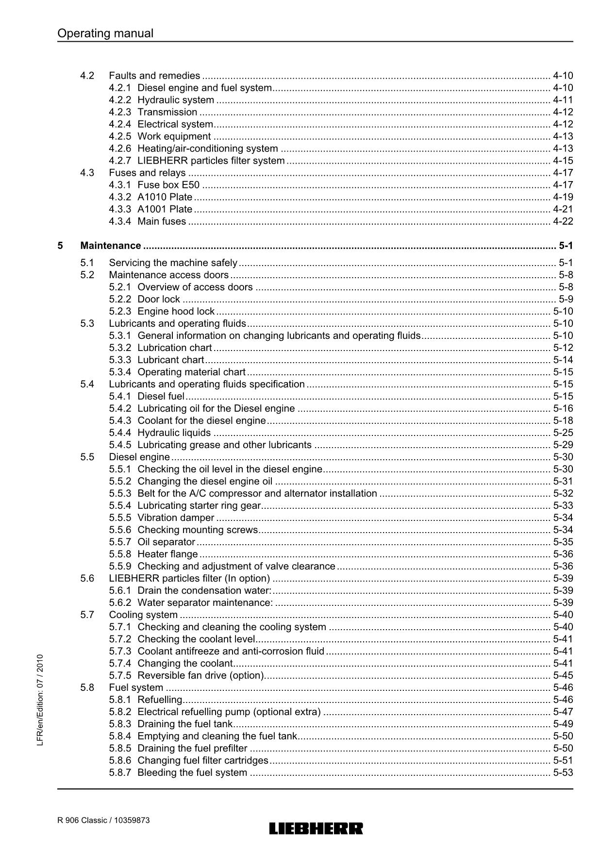 Liebherr R906 Classic Excavator Operators manual serial 27415