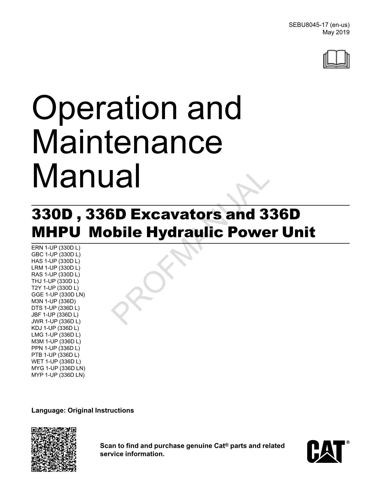 Caterpillar 330D 336D Excavator 336D Mobile Power Units Operators Manual