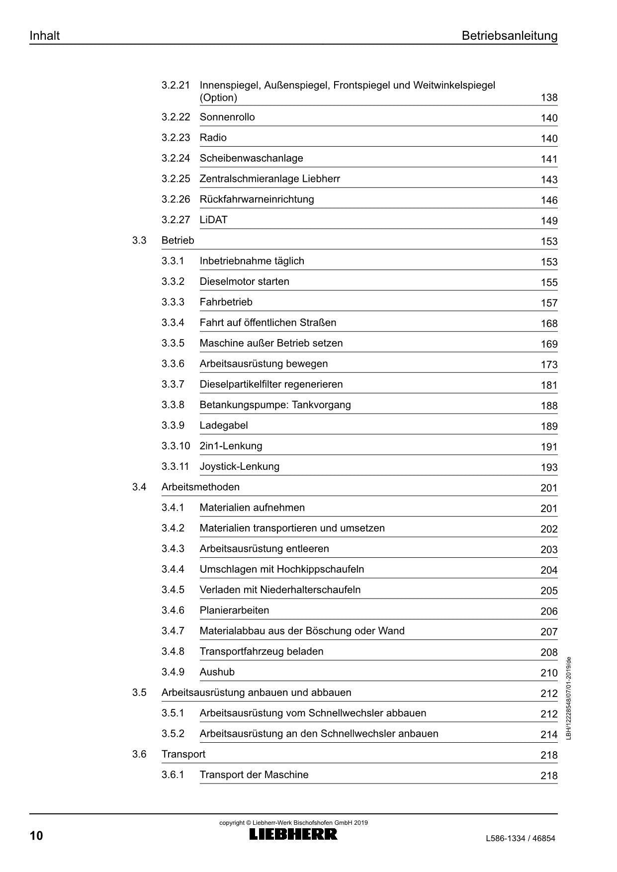 Liebherr L586 Radlader Betriebsanleitung ser 46854