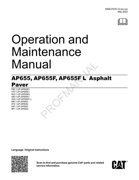 Manuel d'entretien de l'opérateur de la finisseuse d'asphalte Caterpillar AP655 AP655F AP655F L