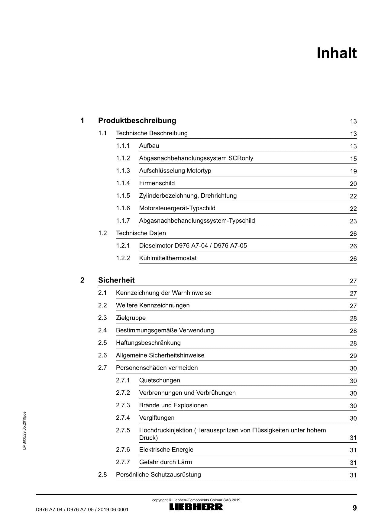 Liebherr D976 A7-04 D976 A7-05 Moteur diesel Manuel d'instructions