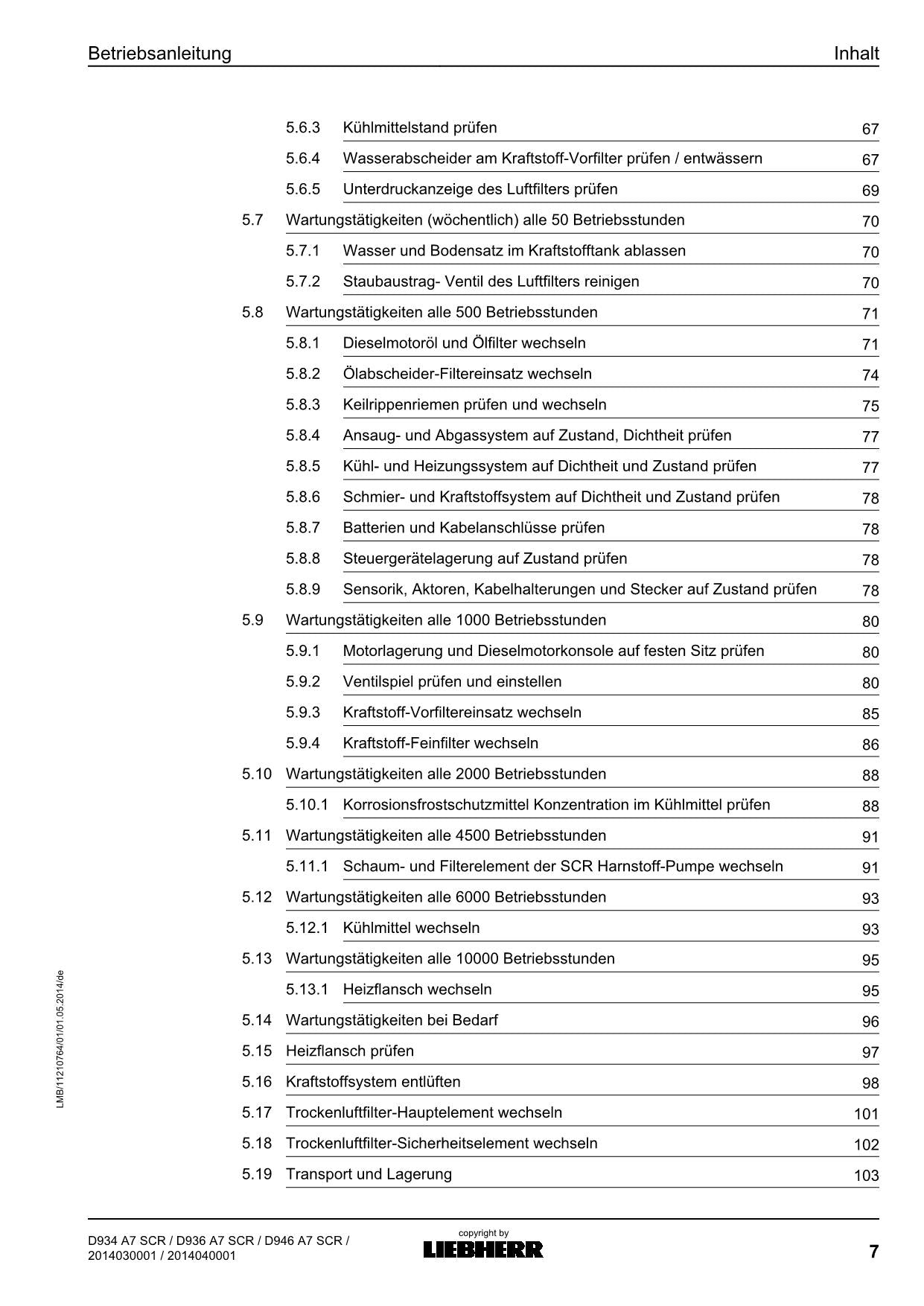 Liebherr D934 A7 SCRD936 A7 SCRD946 A7 SCR Dieselmotor Betriebsanleitung