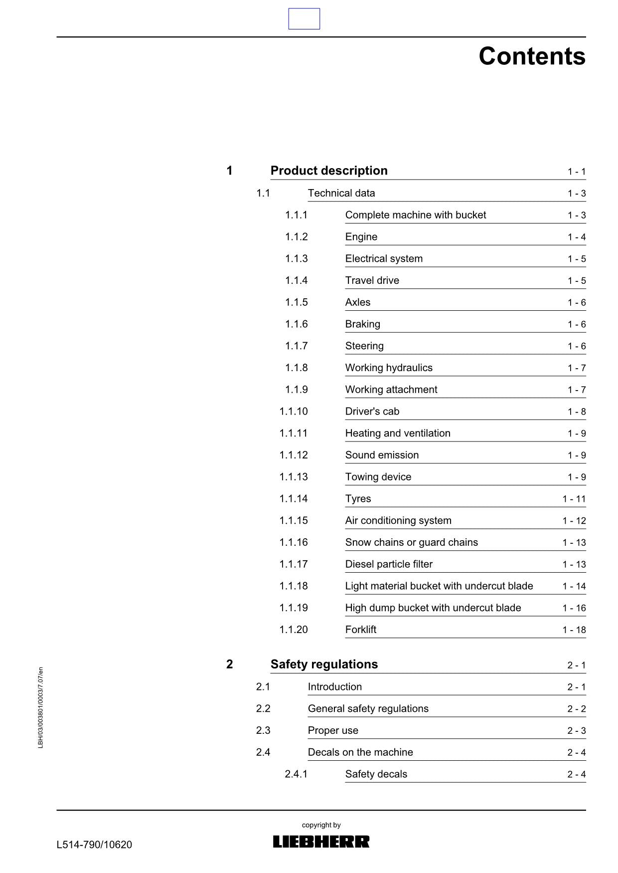 Liebherr L514 Wheel Loader Operators manual