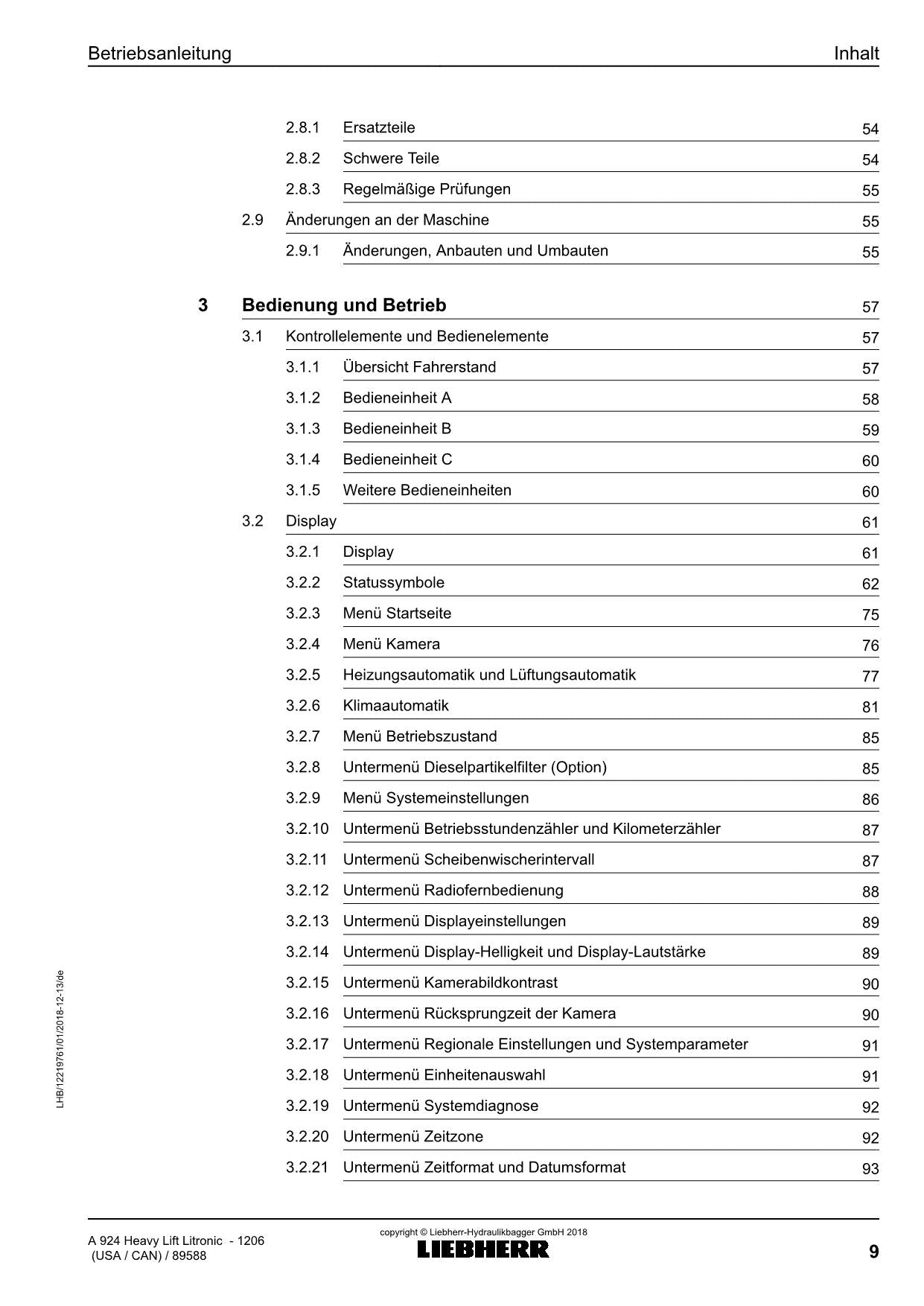 Liebherr A924 Heavy LifTLitronic Mobilbagger Betriebsanleitung ser 89588 USA CAN