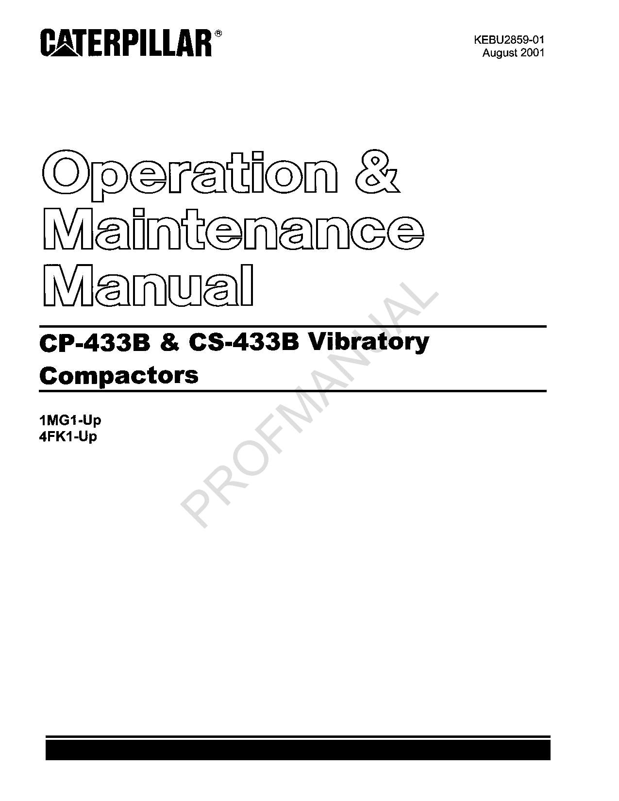 Manuel d'entretien et de maintenance du compacteur vibrant Caterpillar CP 433B CS 433B