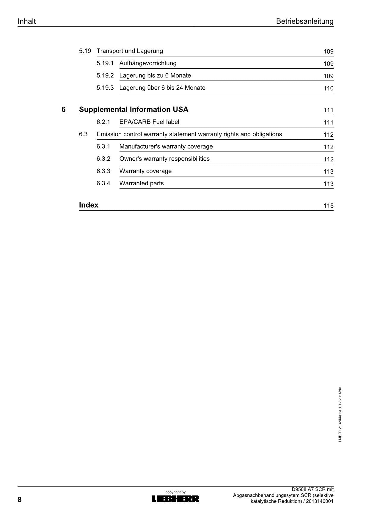 Liebherr D9508 A7 SCRselective katalytische Reduktion motor Betriebsanleitung