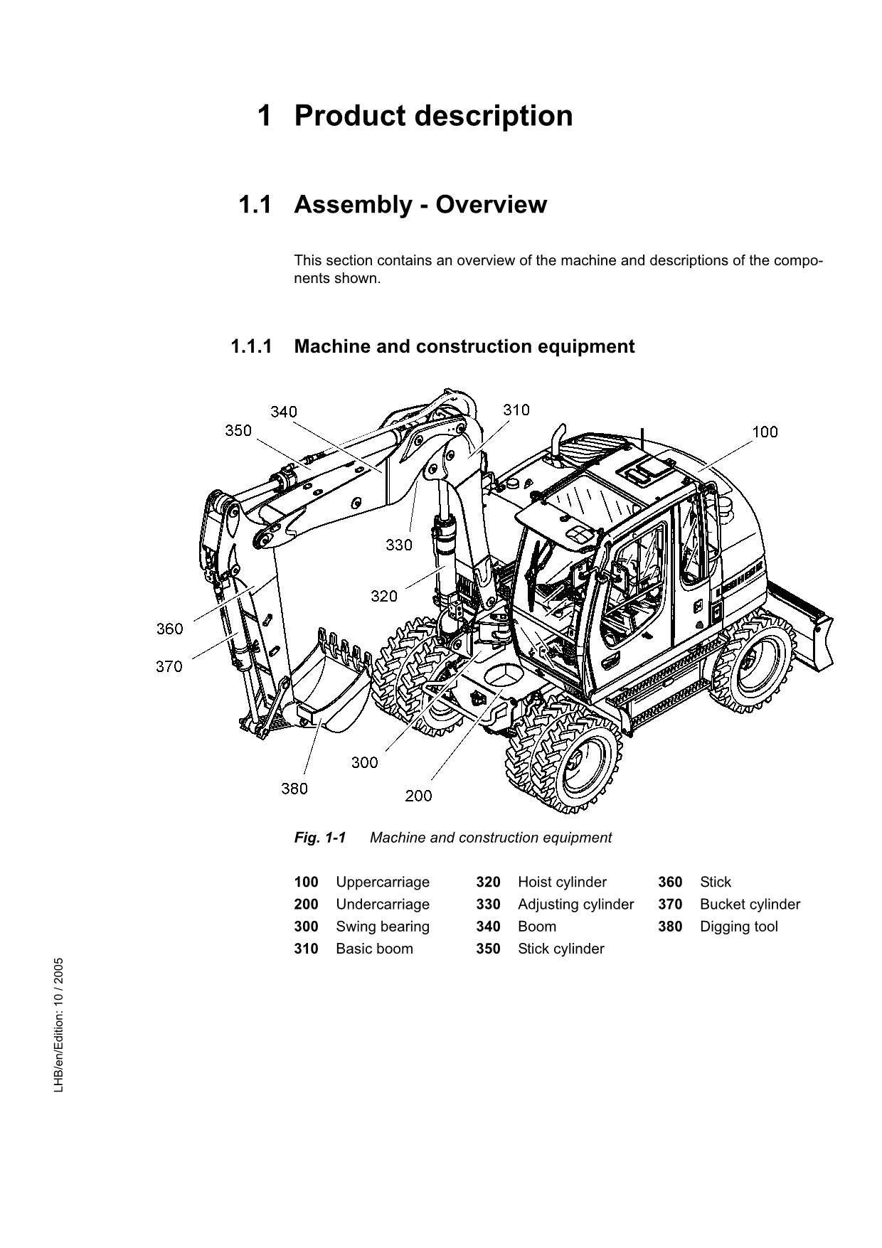 Manuel d'utilisation de la pelle Liebherr A311 Litronic