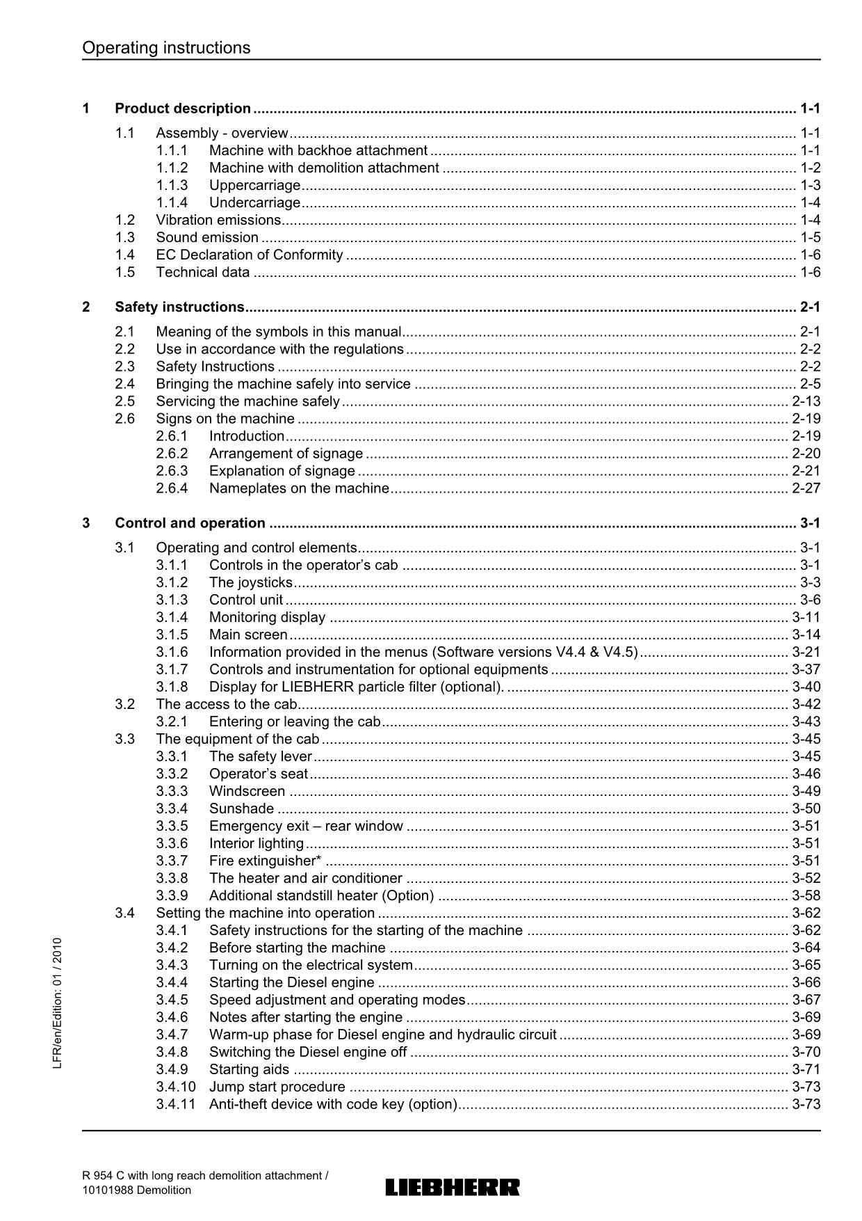 Liebherr R954 C Demolition Excavator Operators manual serial 27700