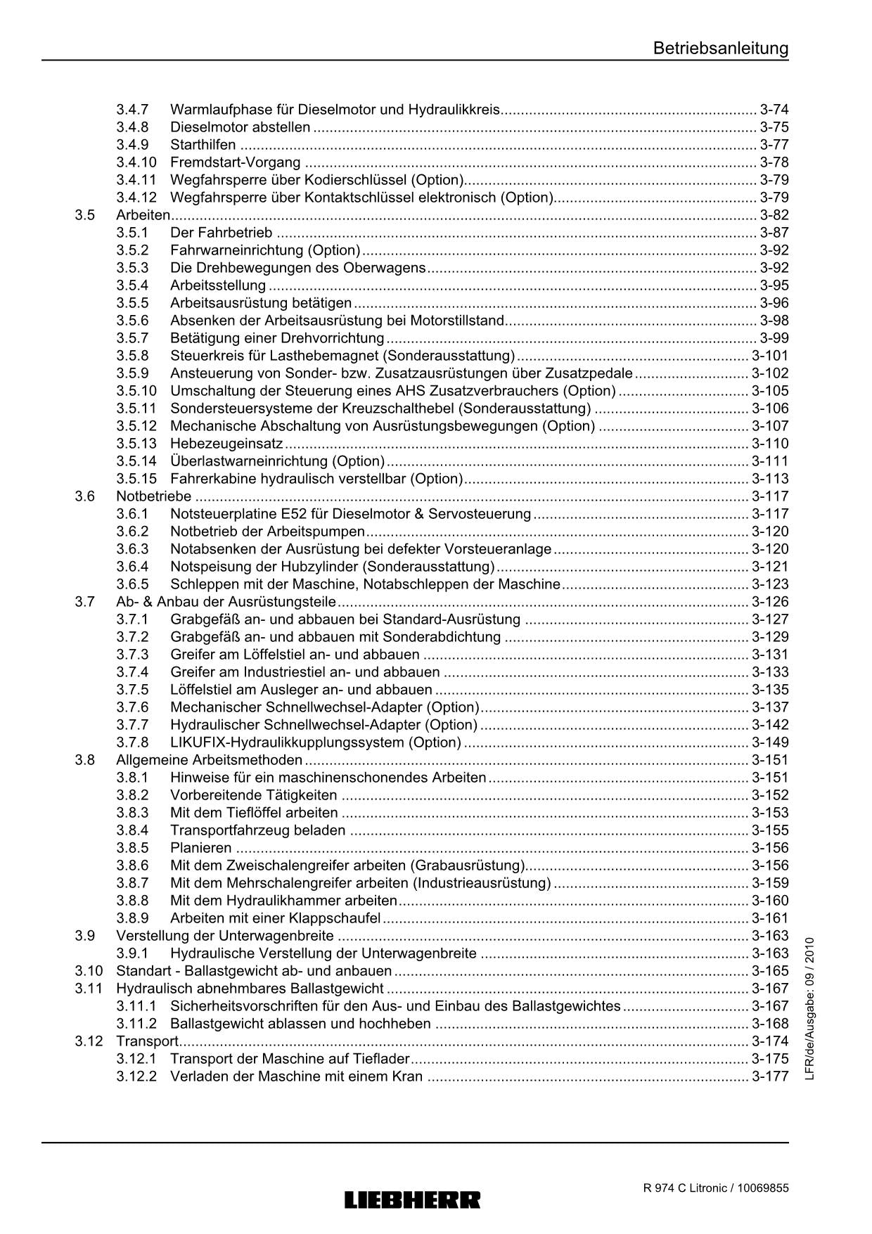 Liebherr R974 C Litronic Hydraulikbagger Betriebsanleitung ser 27700