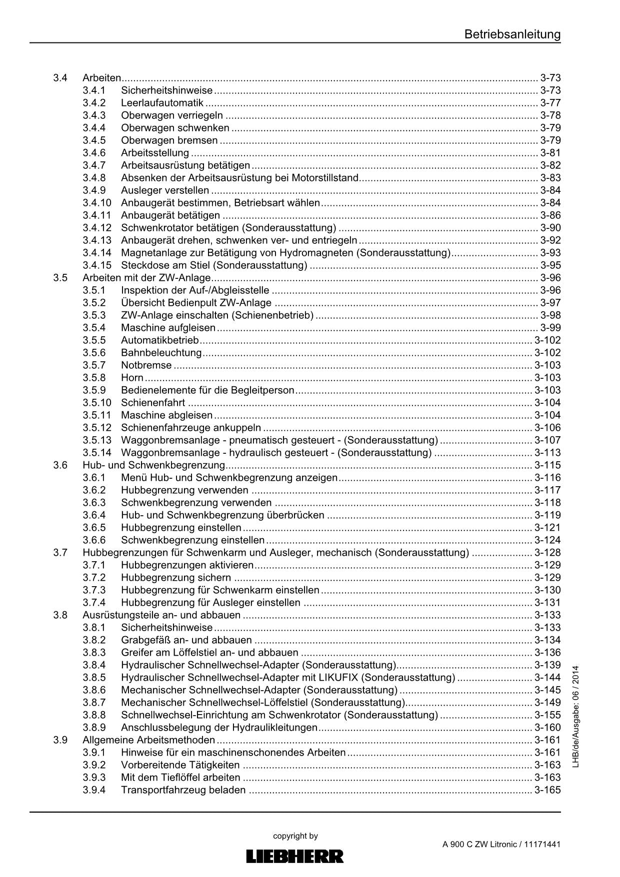 Liebherr A900 C ZW Litronic Hydraulikbagger Betriebsanleitung ser 54458 2014