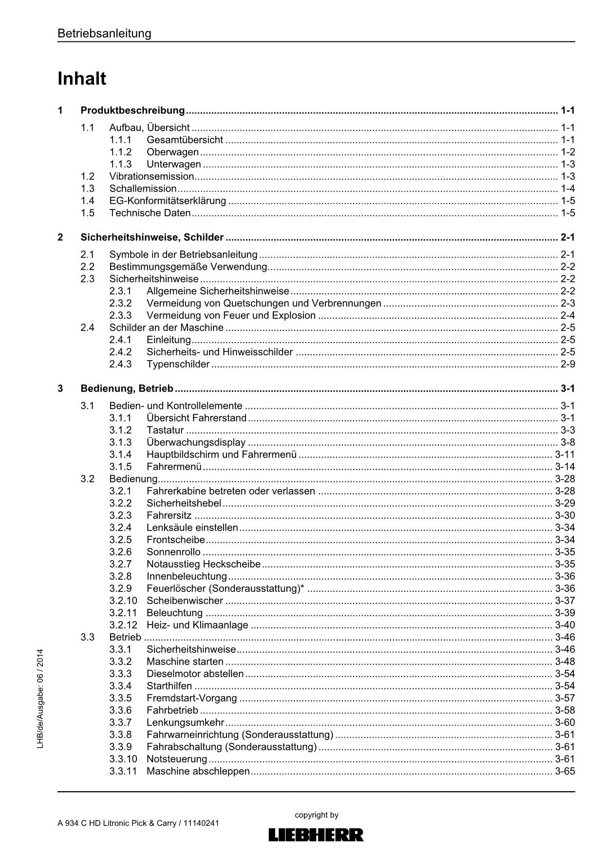 Liebherr A934 C HD Litronic Pick Carry Umschlaggerät Betriebsanleitung 2014
