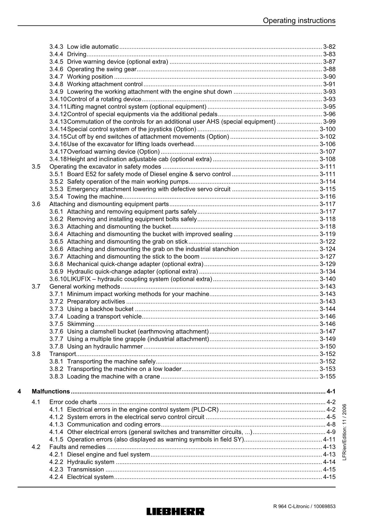 Liebherr R964 C-Litronic Excavator Operators manual serial 16436