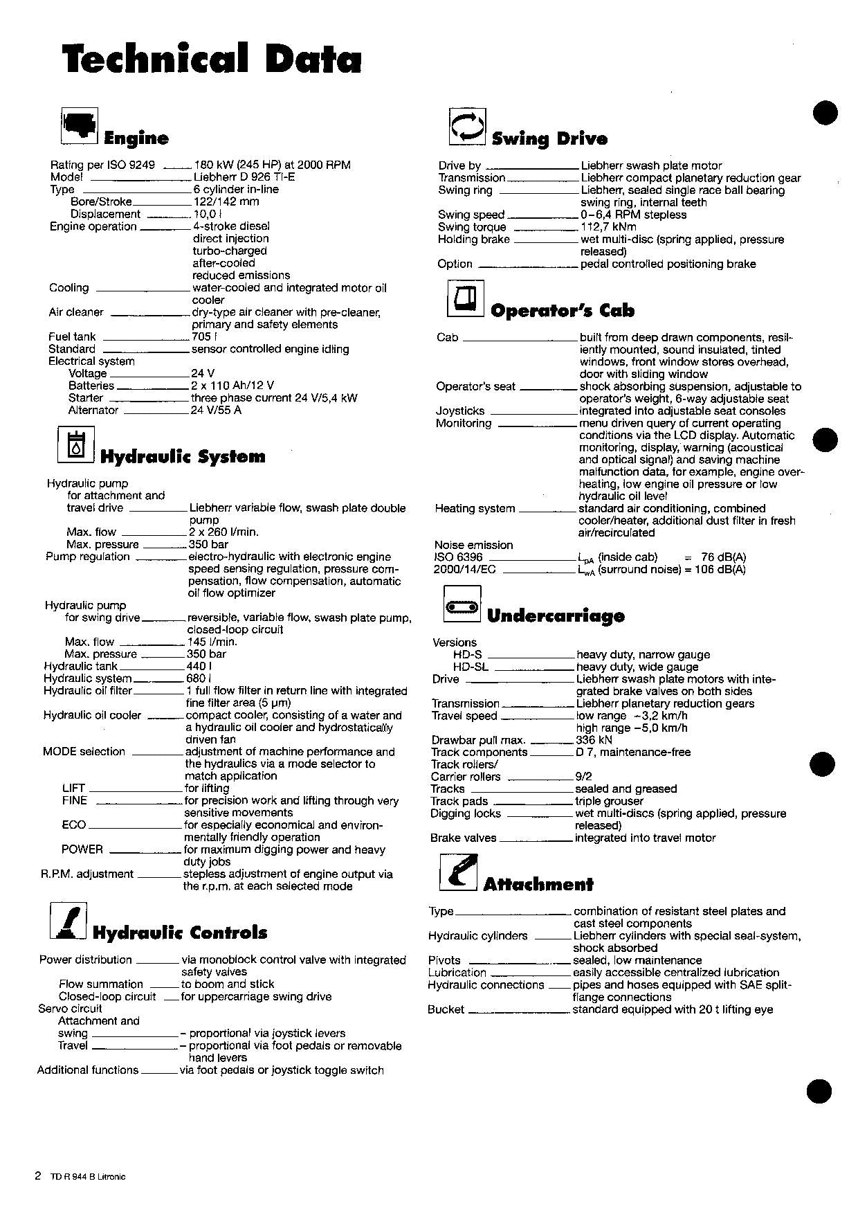 Liebherr R944 B Litronic Excavator Operators manual serial 9872