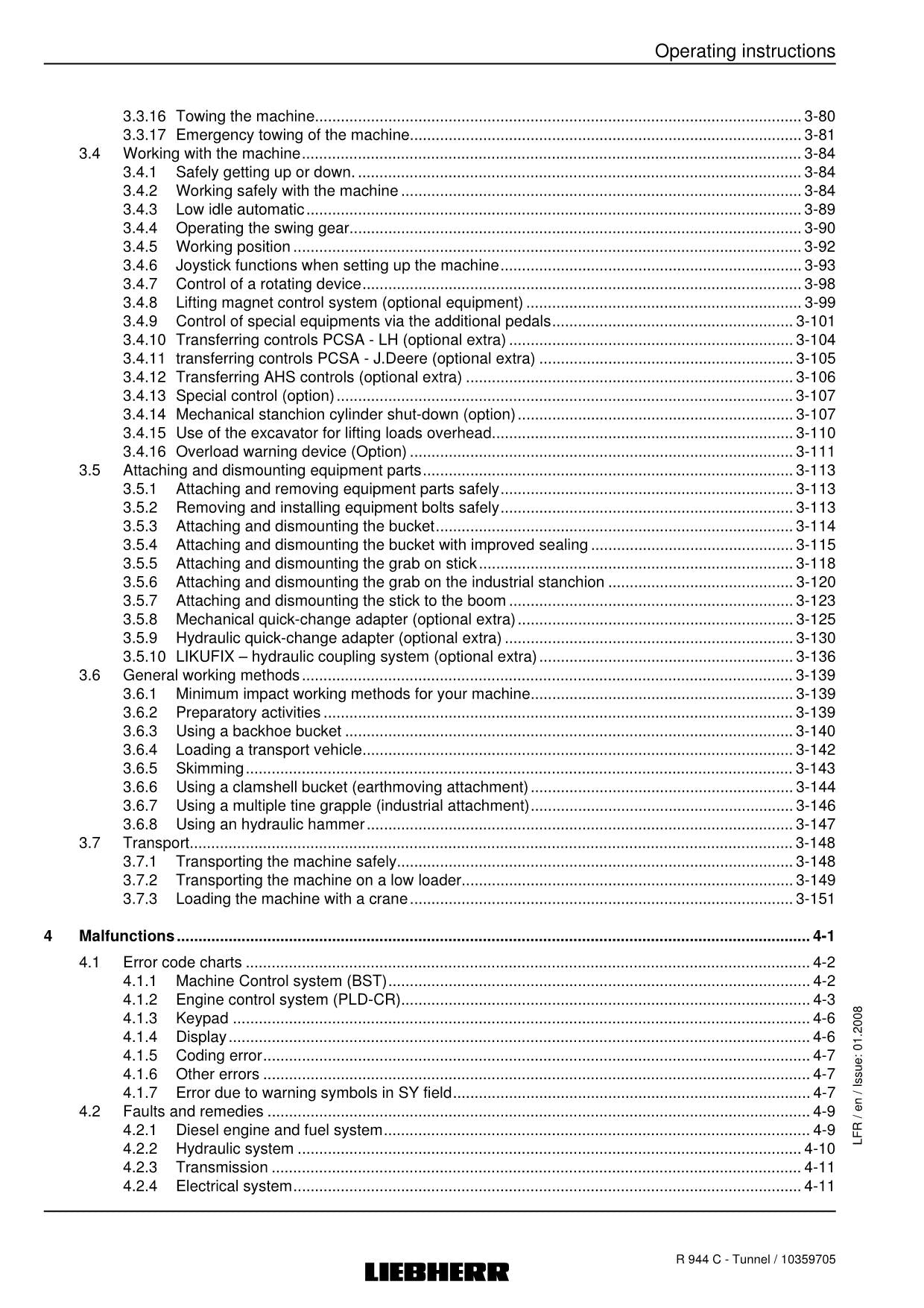 Liebherr R944 C Tunnel Excavator Operators manual serial 19695