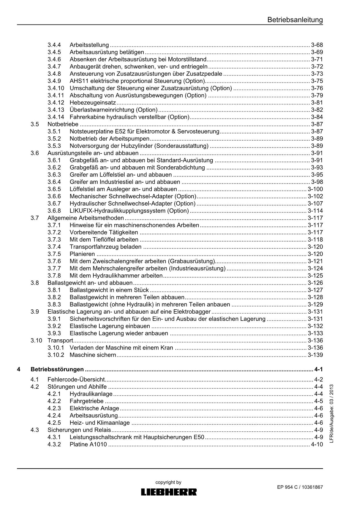 Liebherr EP954 C Hydraulikbagger Betriebsanleitung
