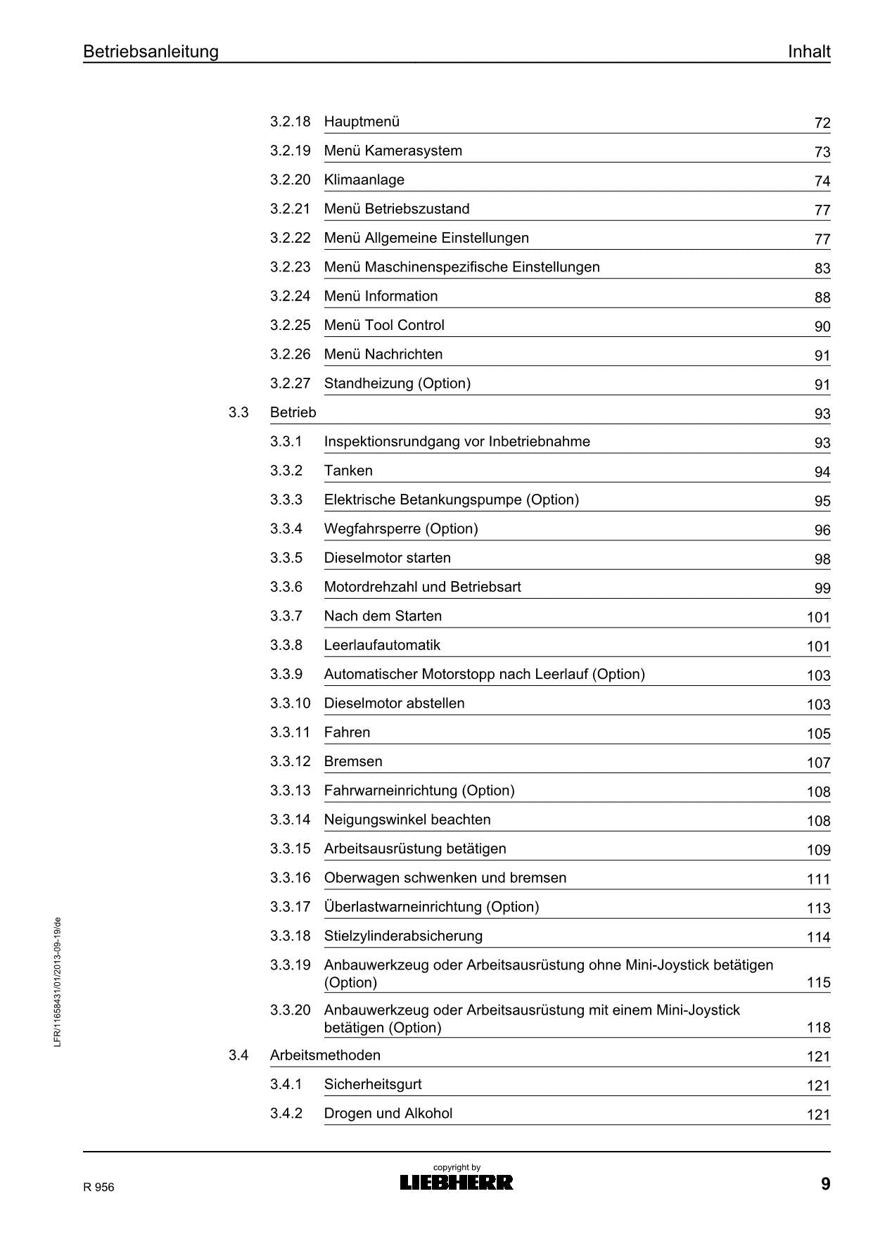 Liebherr R956 Hydraulikbagger Betriebsanleitung 1208 37192