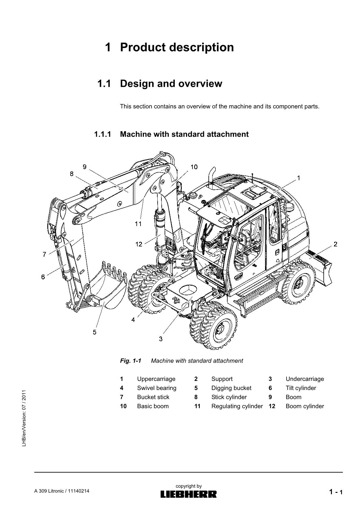 Liebherr A309 Litronic Bagger Bedienungsanleitung Seriennummer 57249