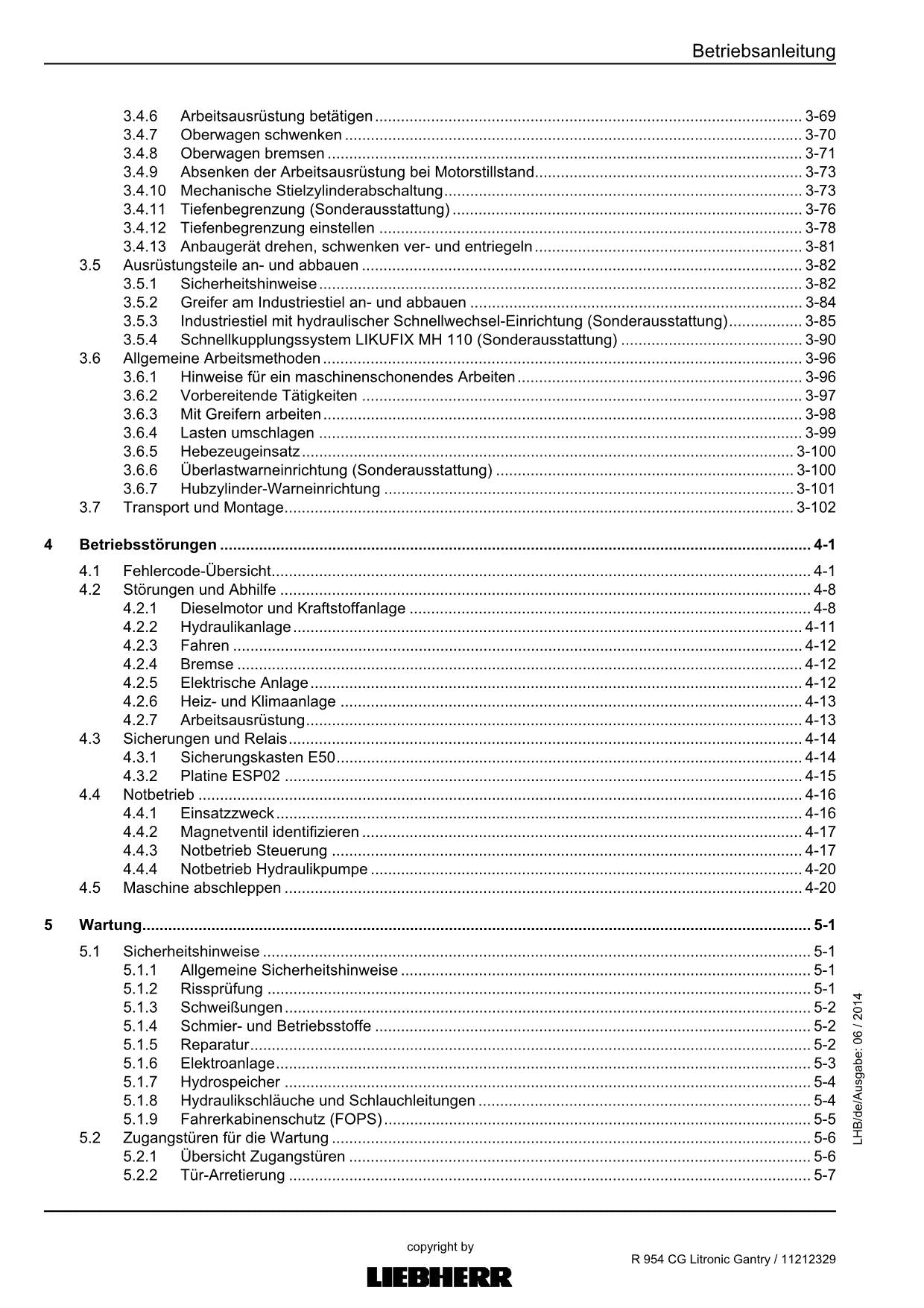 Liebherr R954 CG Litronic Gantry Manuel d'utilisation