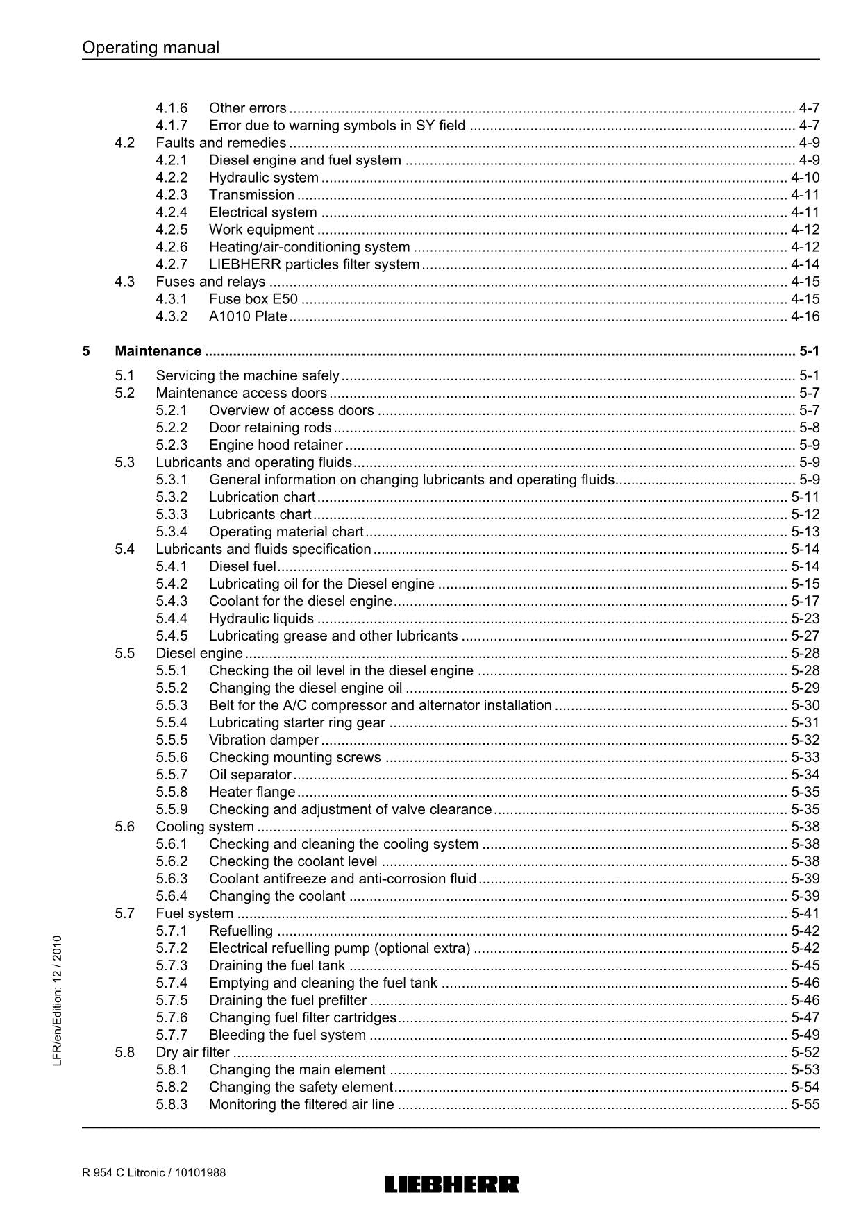 Liebherr R954 C Litronic Excavator Operators manual serial 27700